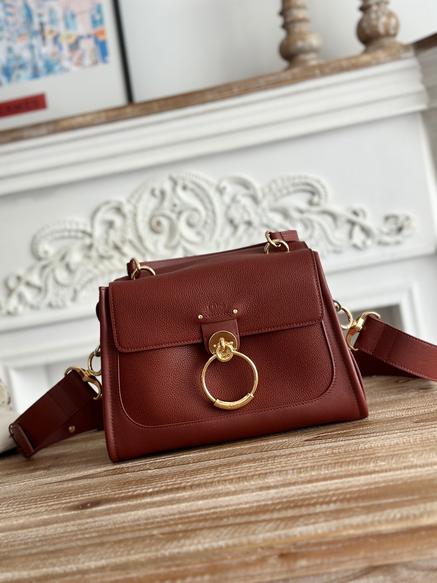 Chloé Mini Tess day bag in grained & soft leather Brown