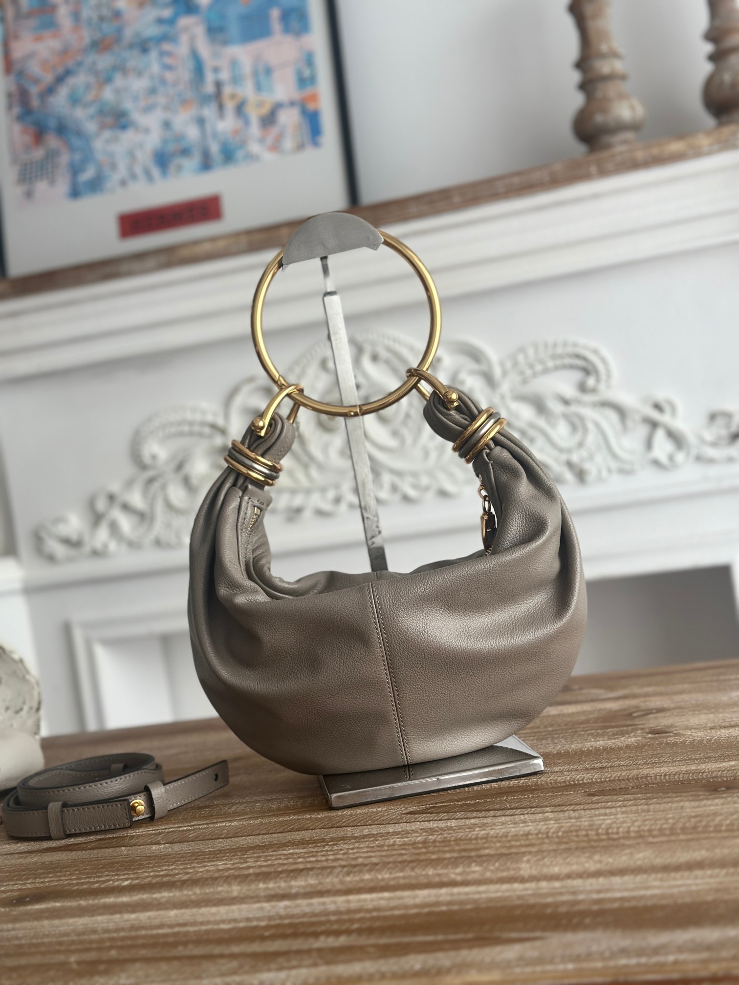 Chloé Chloé Small Bracelet Hobo Bag In Grained Leather in Flannel