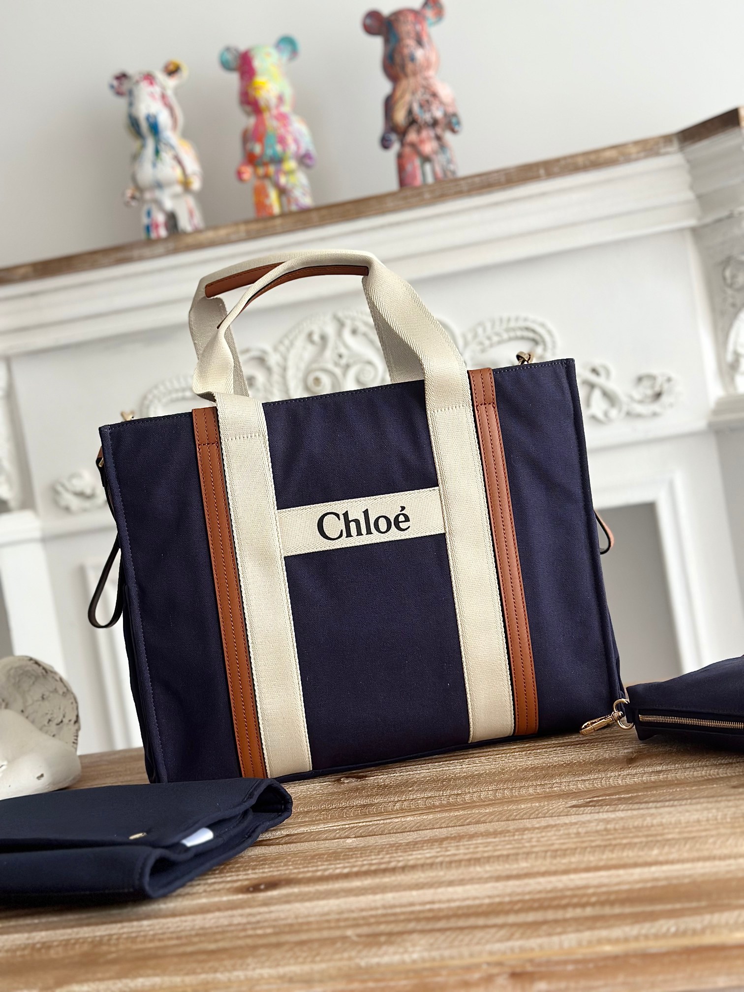 CHLOE Cotton Calfskin Changing Bag Navy 1247970