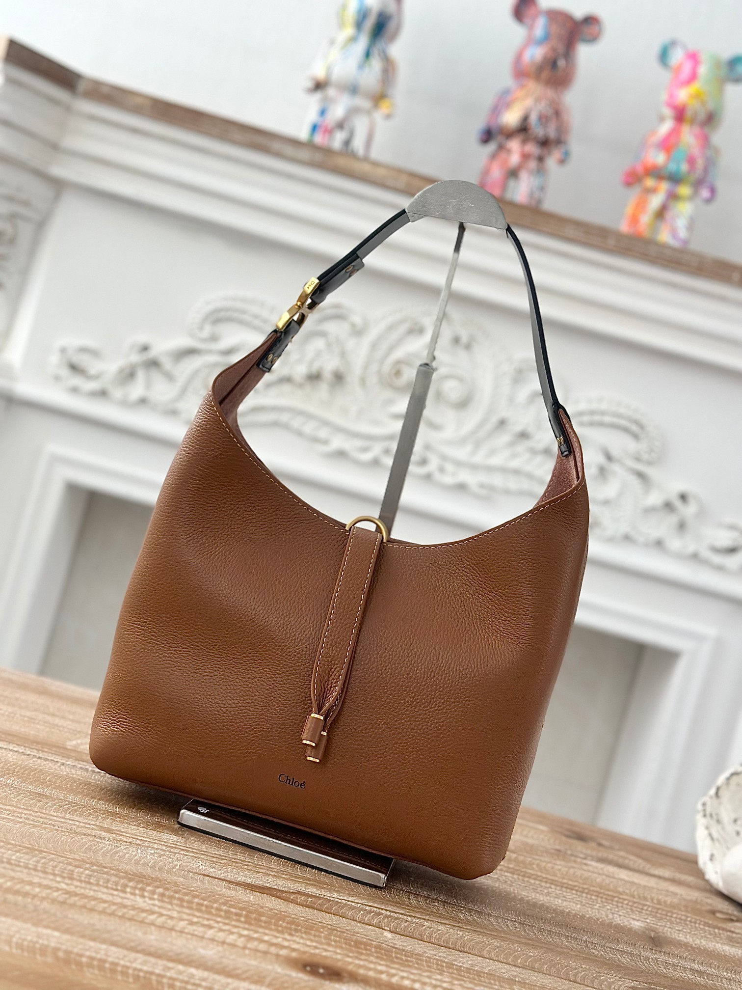 CHLOE Grained Calfskin Small Marcie Hobo Bag Tan 1670441