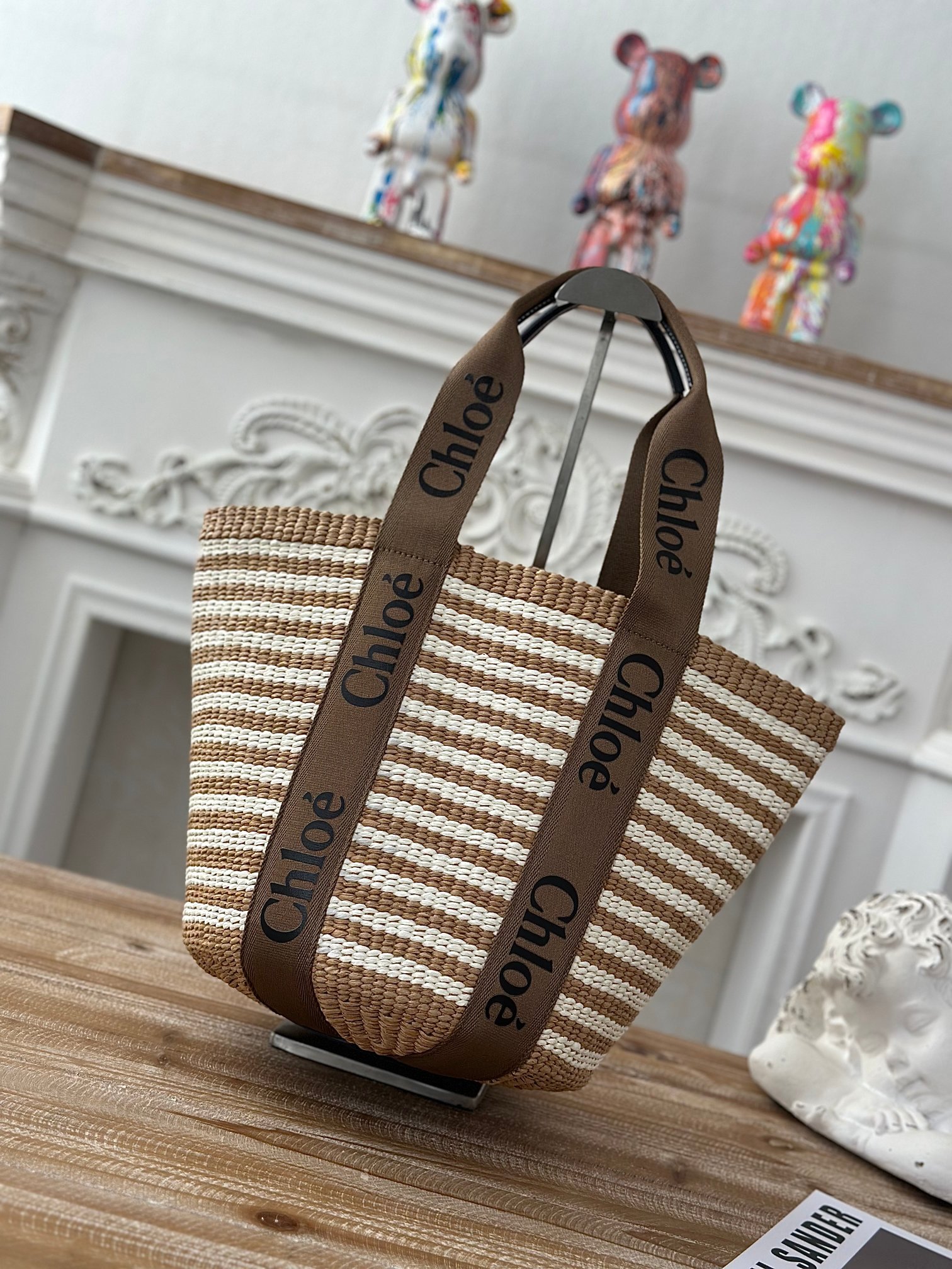 Chloe Woody Large Basket Beige White Mifuko Collaboration Paper T