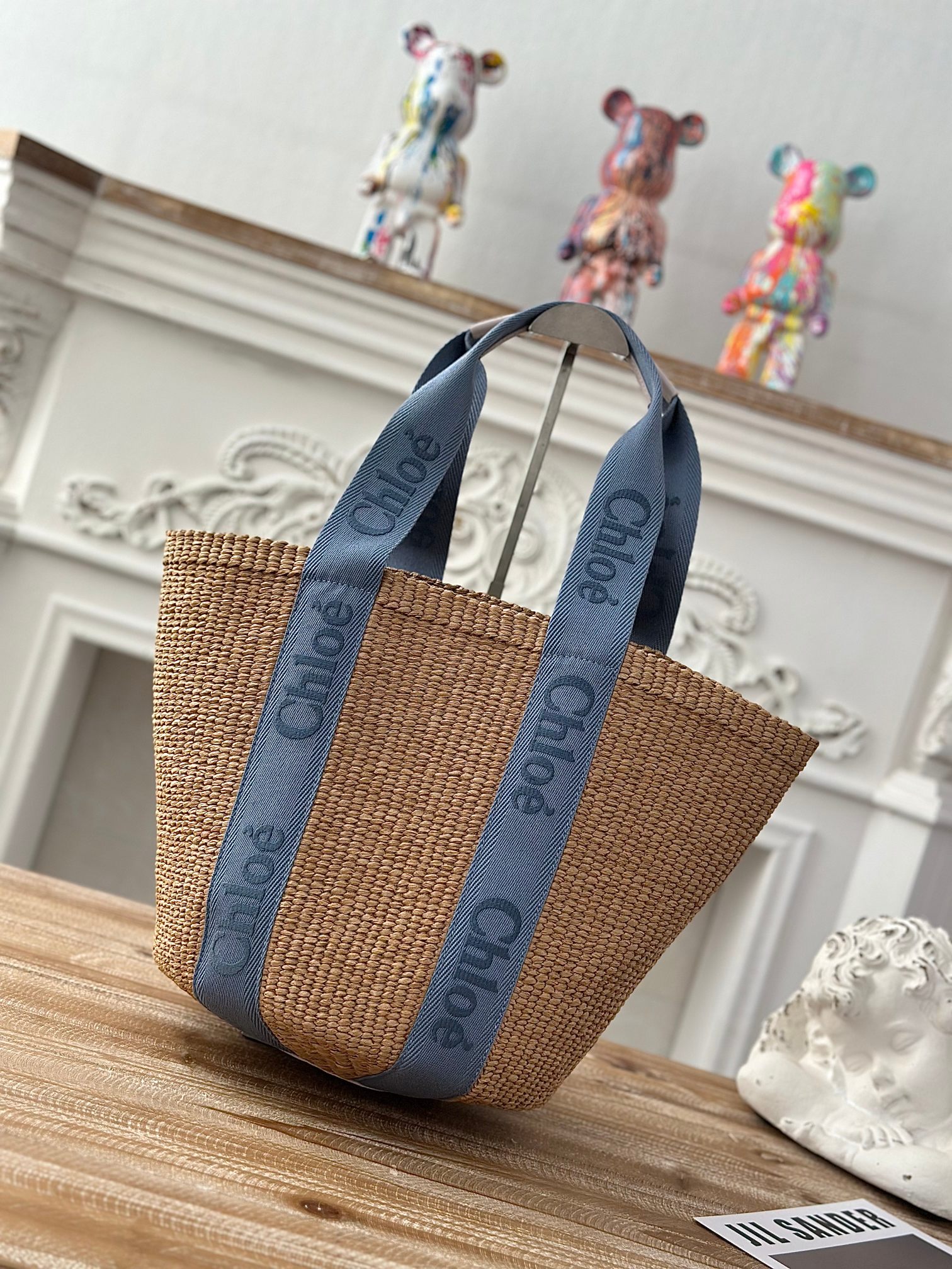 Chloe x Mifuko Woody Large Basket Bag | strap blue