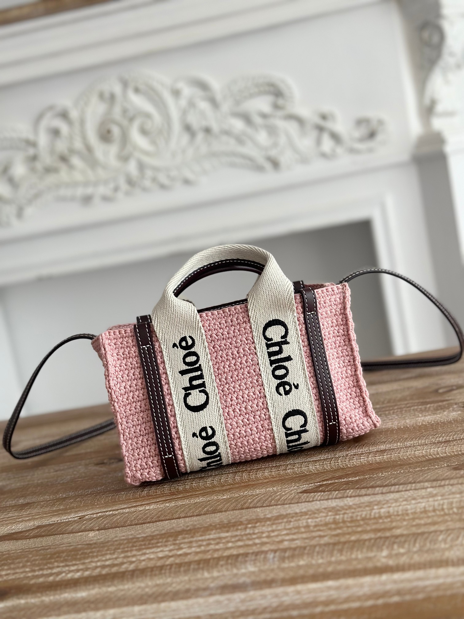Chloé Pink Mini Woody Tote Bag in Crochet for Women