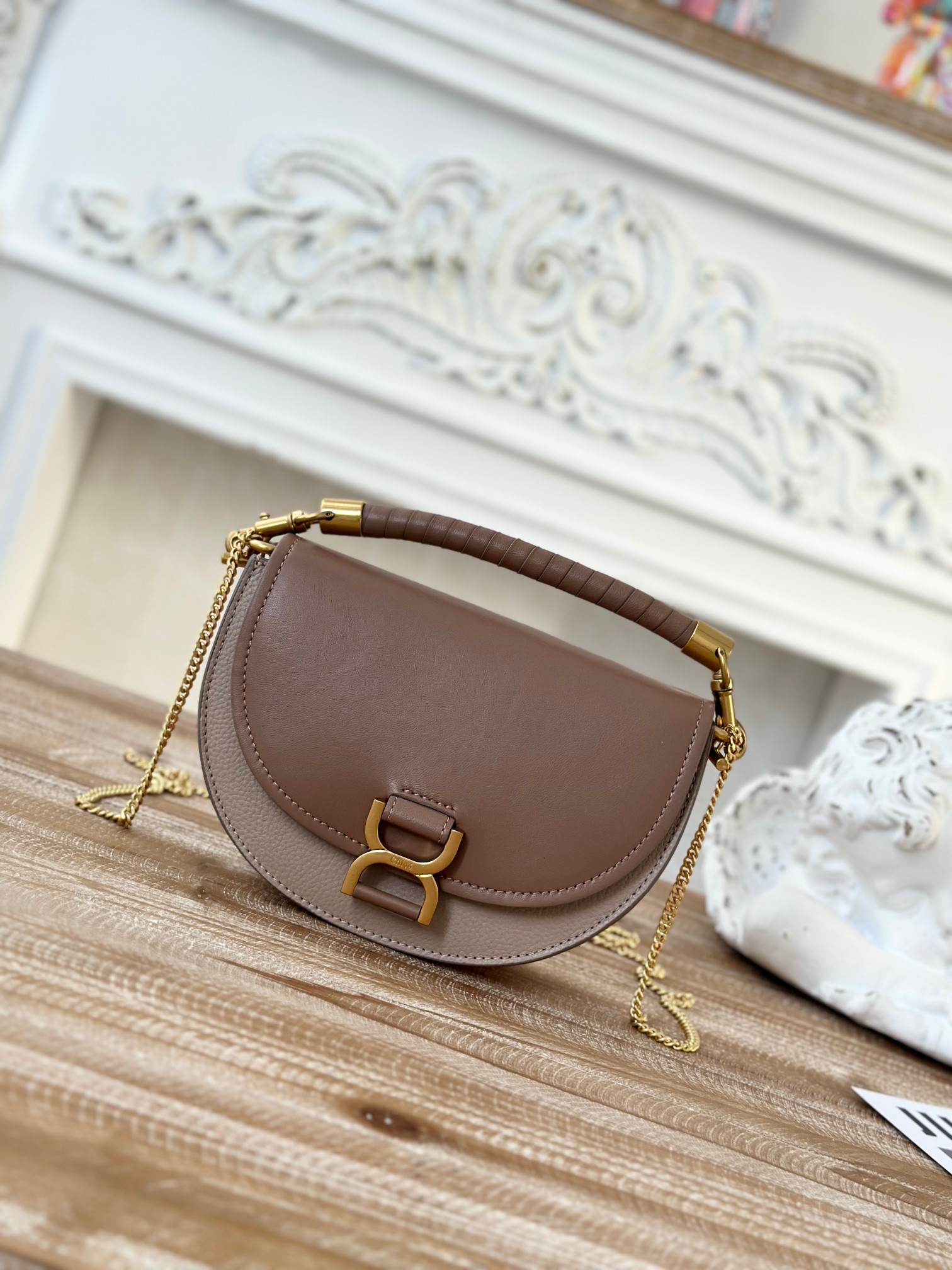 CHLOÉ Marcie mini suede-trimmed leather shoulder bag |