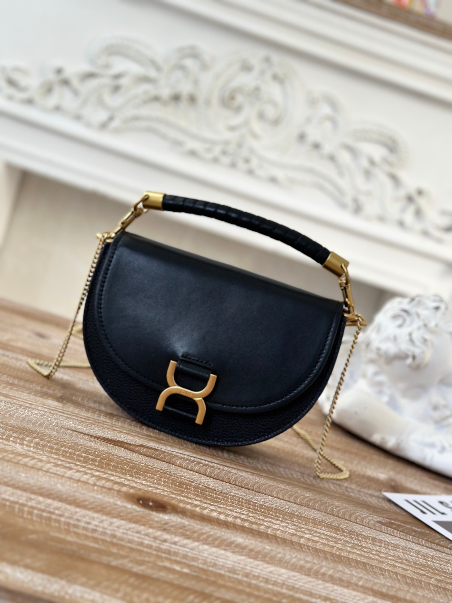 Chloé Marcie Leather Top Handle Saddle Bag in black