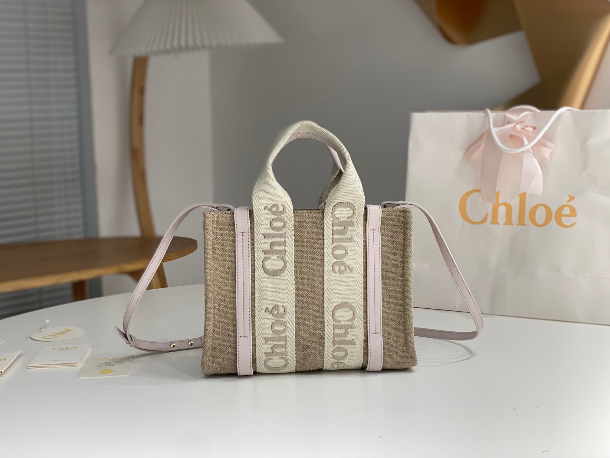 Chloé Mini Leather Woody Tote Bag in pink