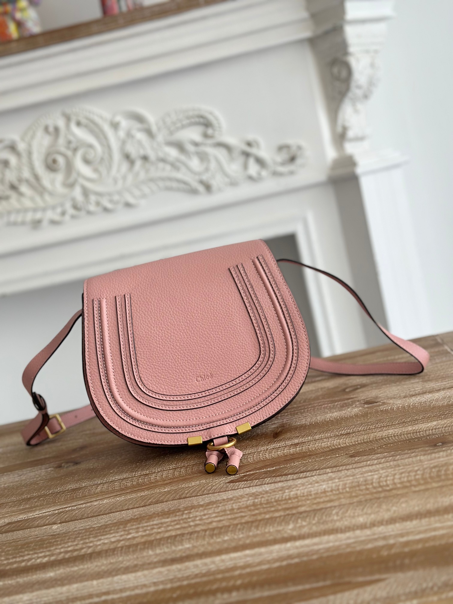 Chloé Small Marcie Leather Saddle Bag In Rusty Pink