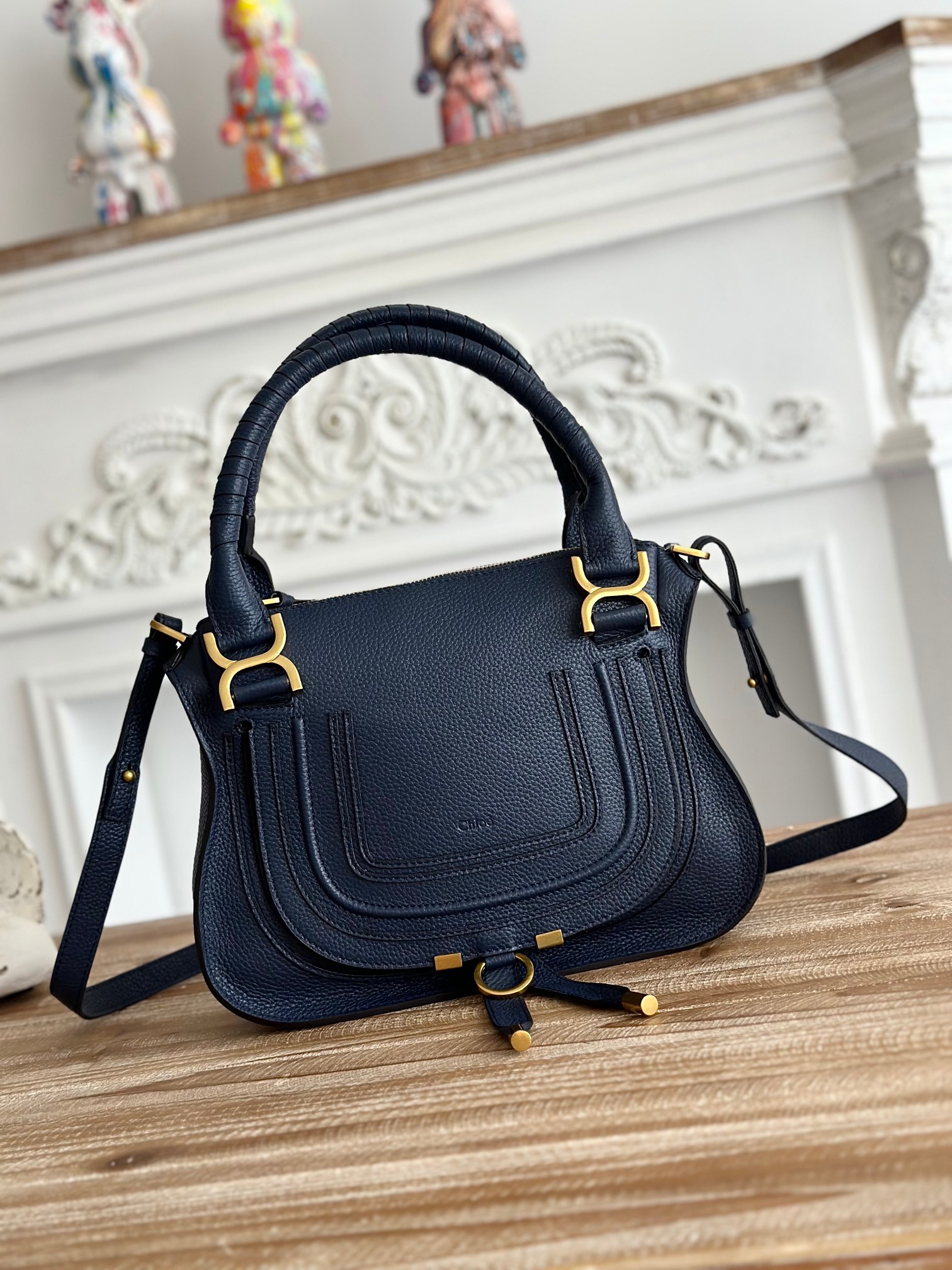 Chloé Chloé Small Marcie Bag In Grained Leather in Navy | Chlo