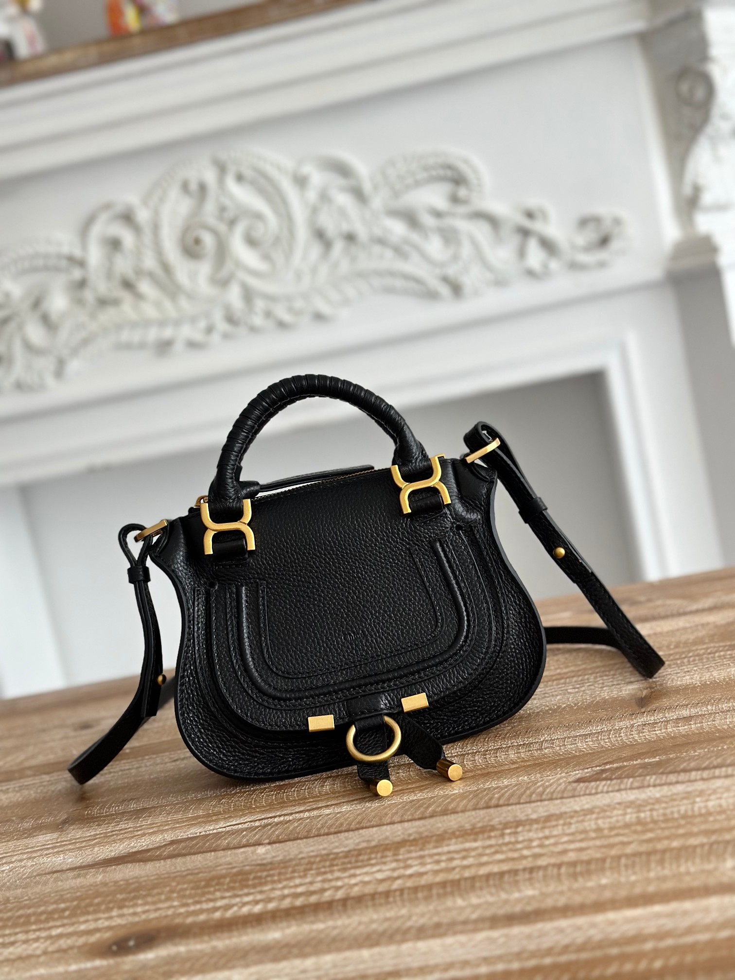 Chloe Black Pebbled Leather Mini Marcie Satchel Bag
