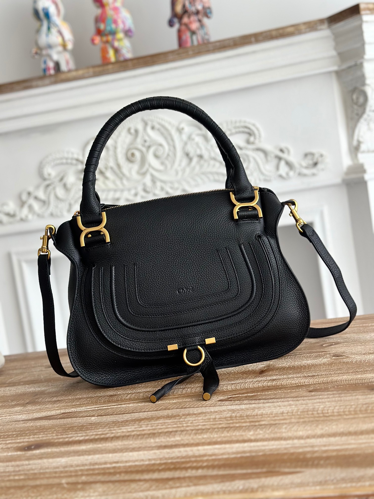 CHLOE Calfskin Medium Marcie Satchel Black 1400036