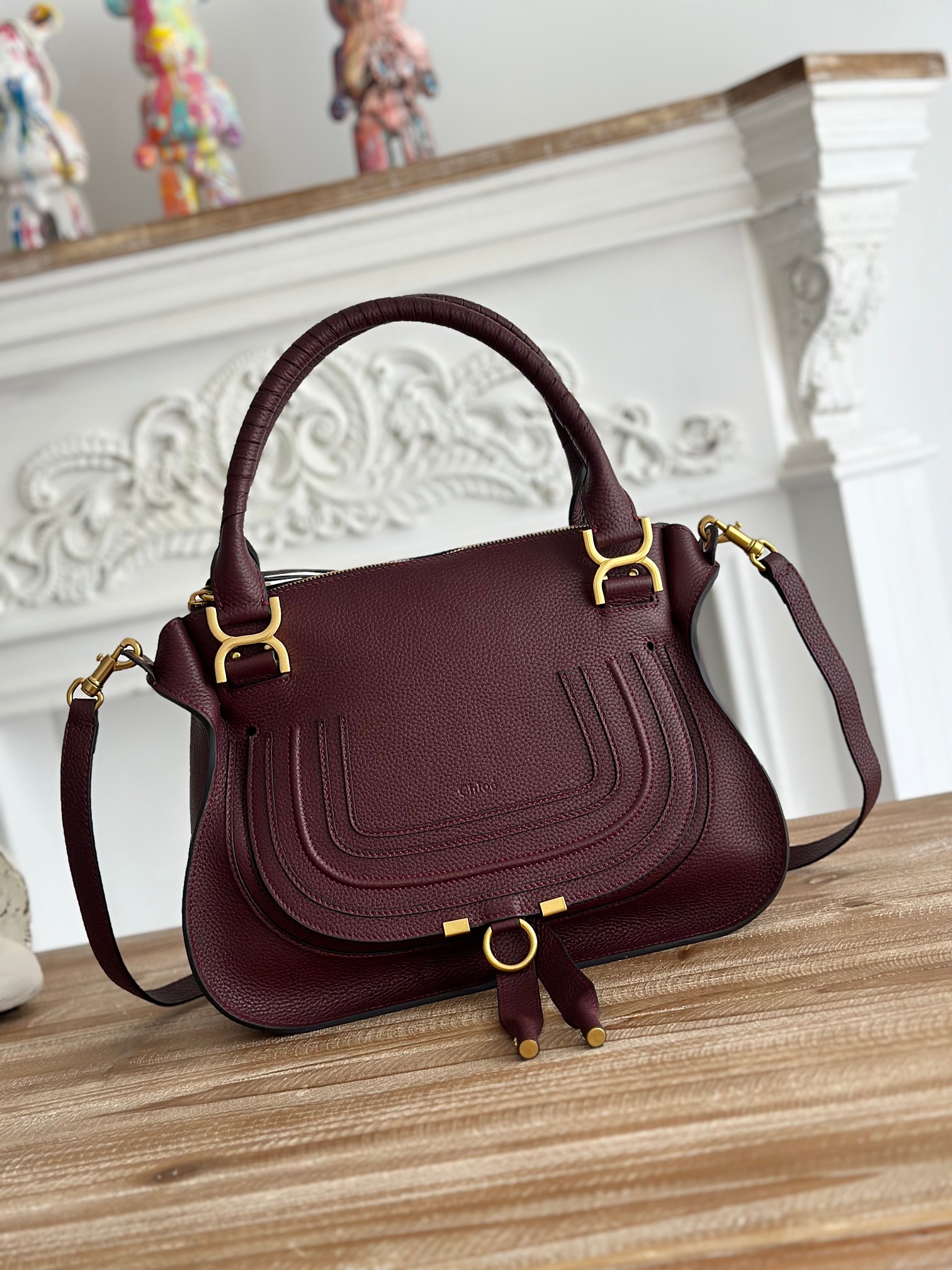 CHLOE Calfskin Medium Marcie Satchel Wine Purple 226040 |