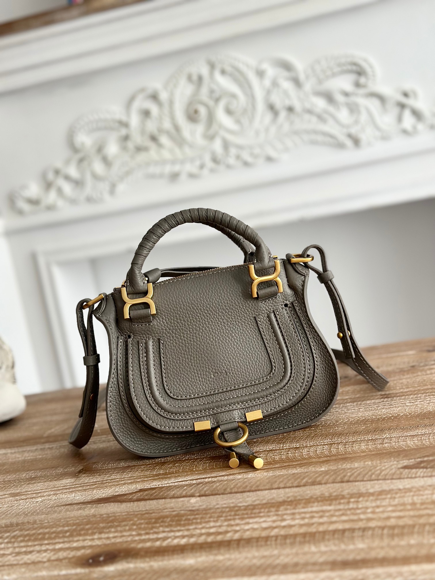 Chloé Leather Marcie Mini – Grey Handle Bags, Handbags –