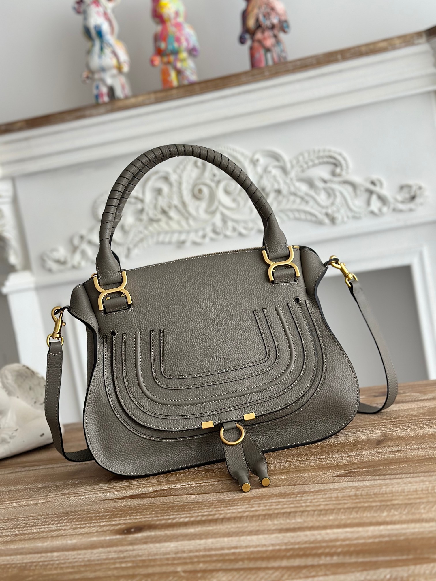 Chloé Marcie Bag In Grained Leather in Cashmere grey |