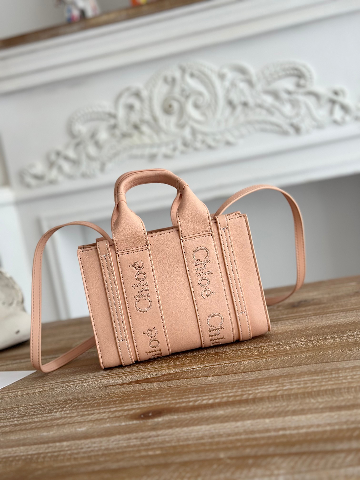 CHLOE Calfskin Small Woody Tote Cement Pink 1415455