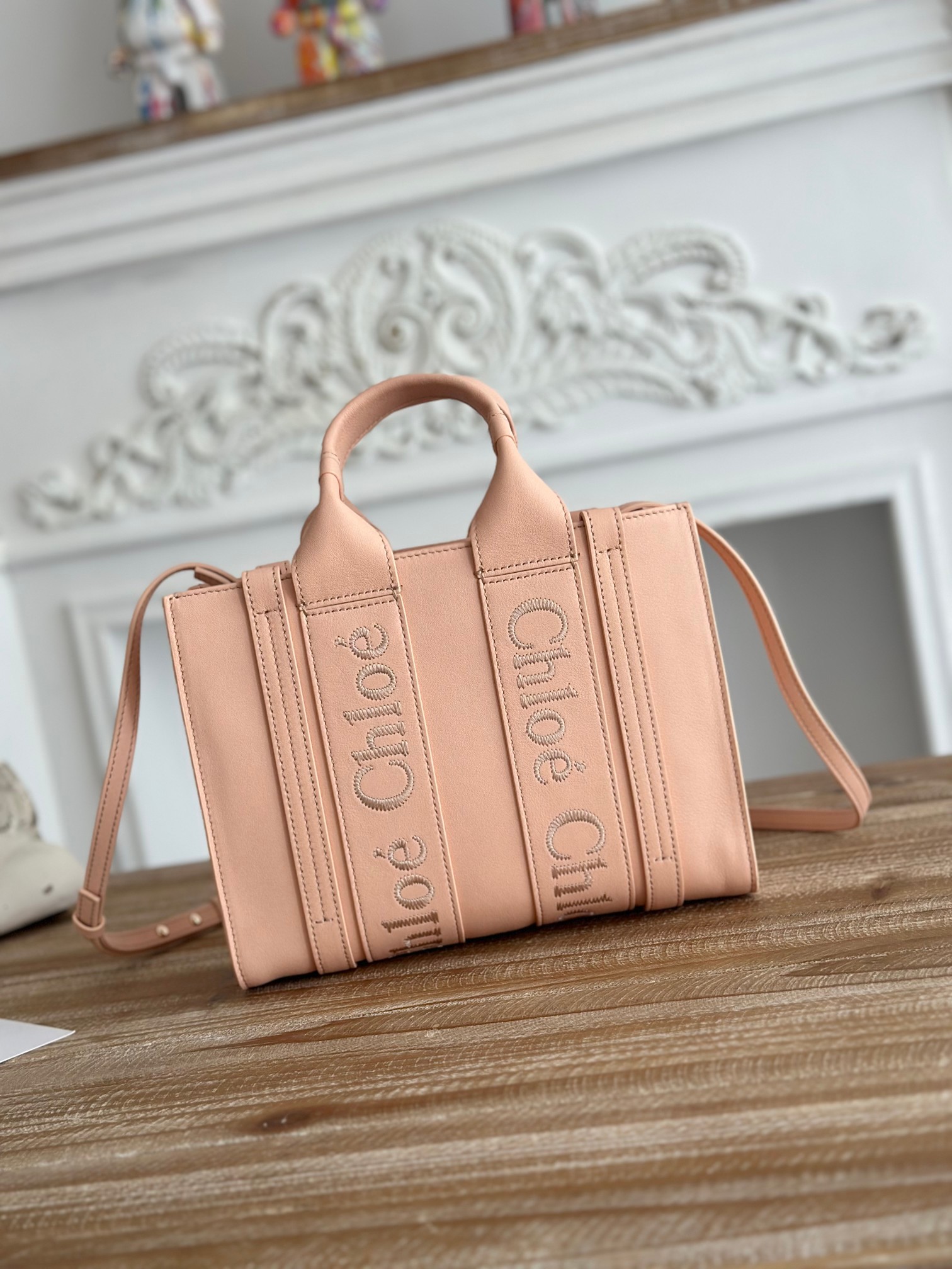 CHLOE Calfskin Small Woody Tote Cement Pink 1415455