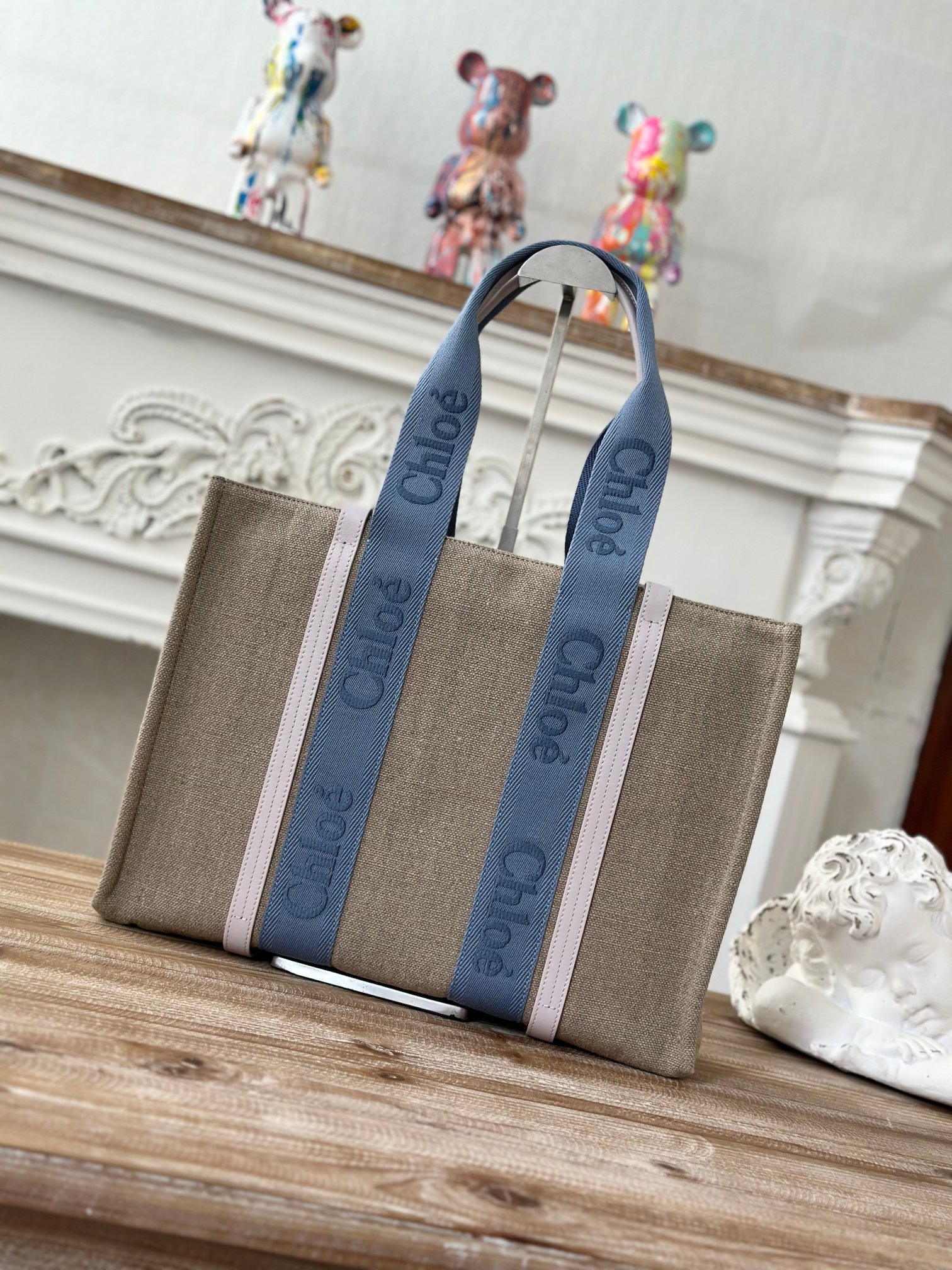 CHLOÉ Mini ‘Woody’ Logo Embroidered Calfskin Leather