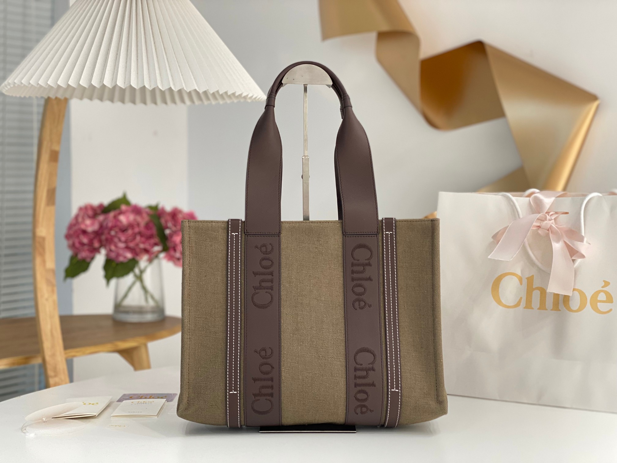 Chloe Woody Canvas Tote in Warm Green