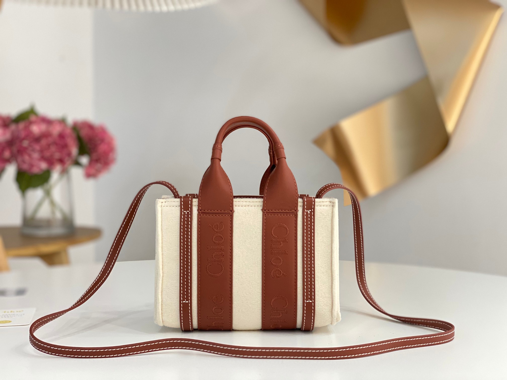 Chloe Mini Woody Felt Tote in Cement Beige  Chloé 0399