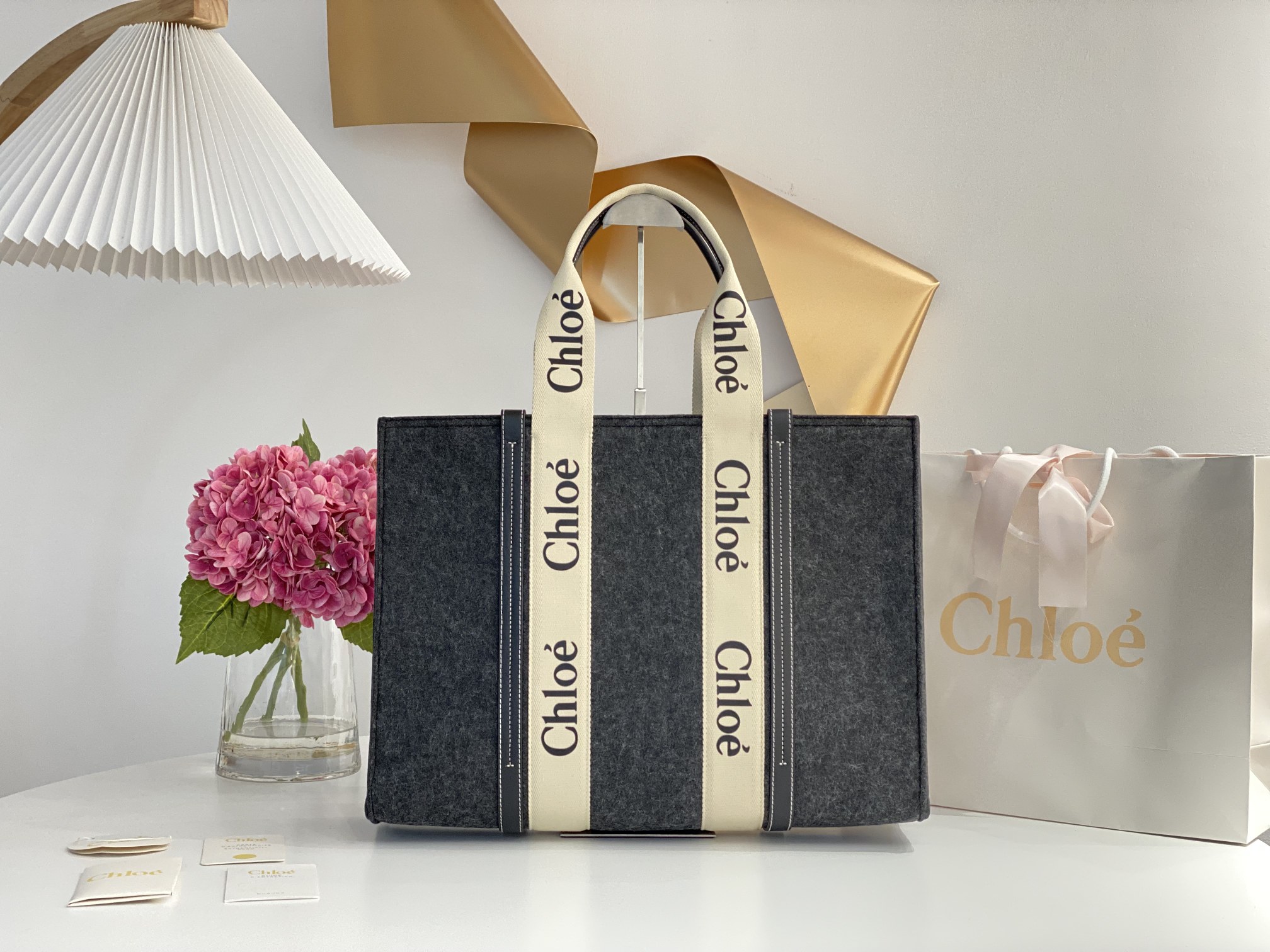 Chloe Woody Tote Recycled Felt with Leather and Canvas Large