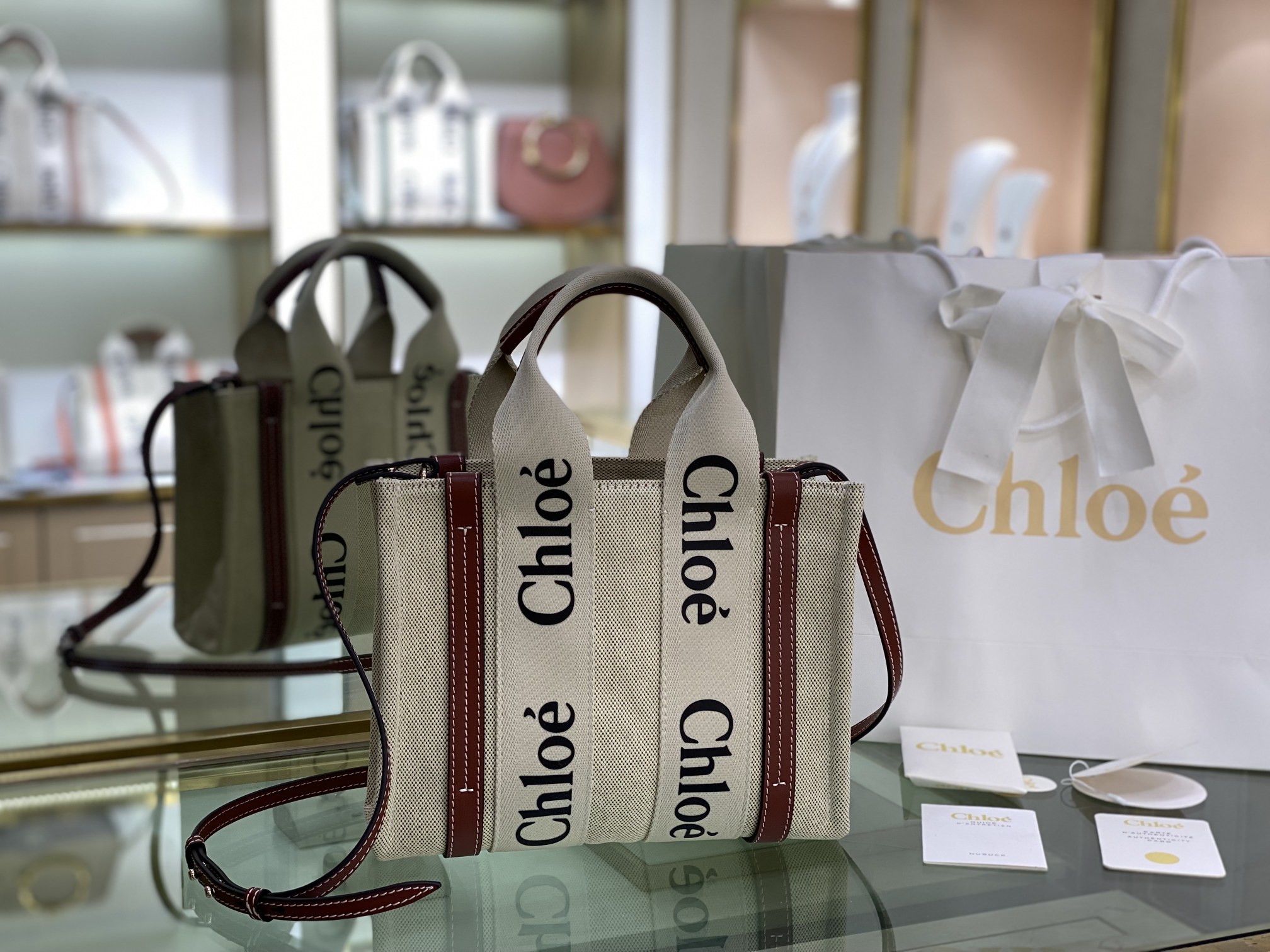Chloe Woody Small Tote Bag Handbag Ivory Genuine |