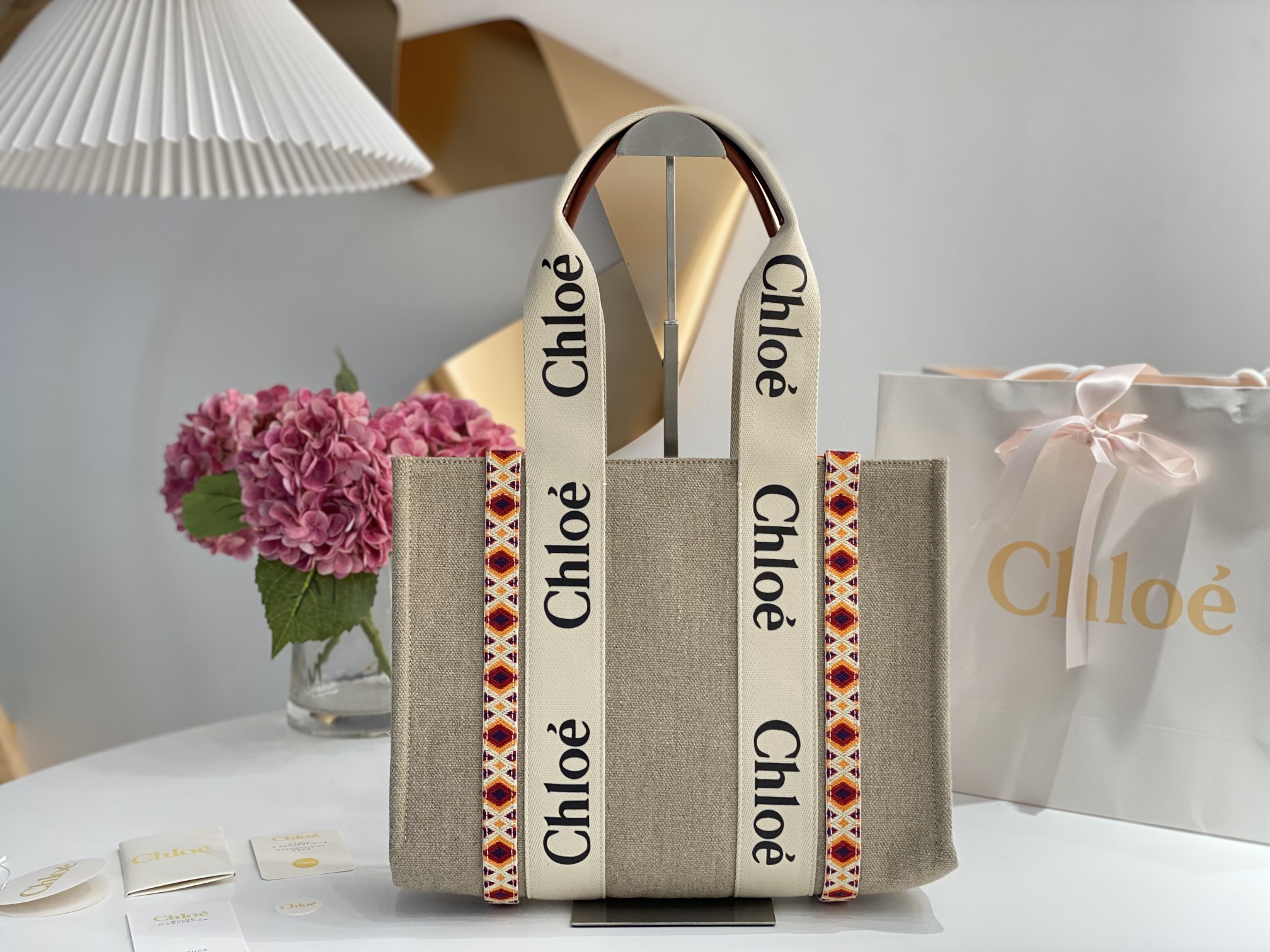 Chloe Beige Canvas Small Woody Tote Chloe