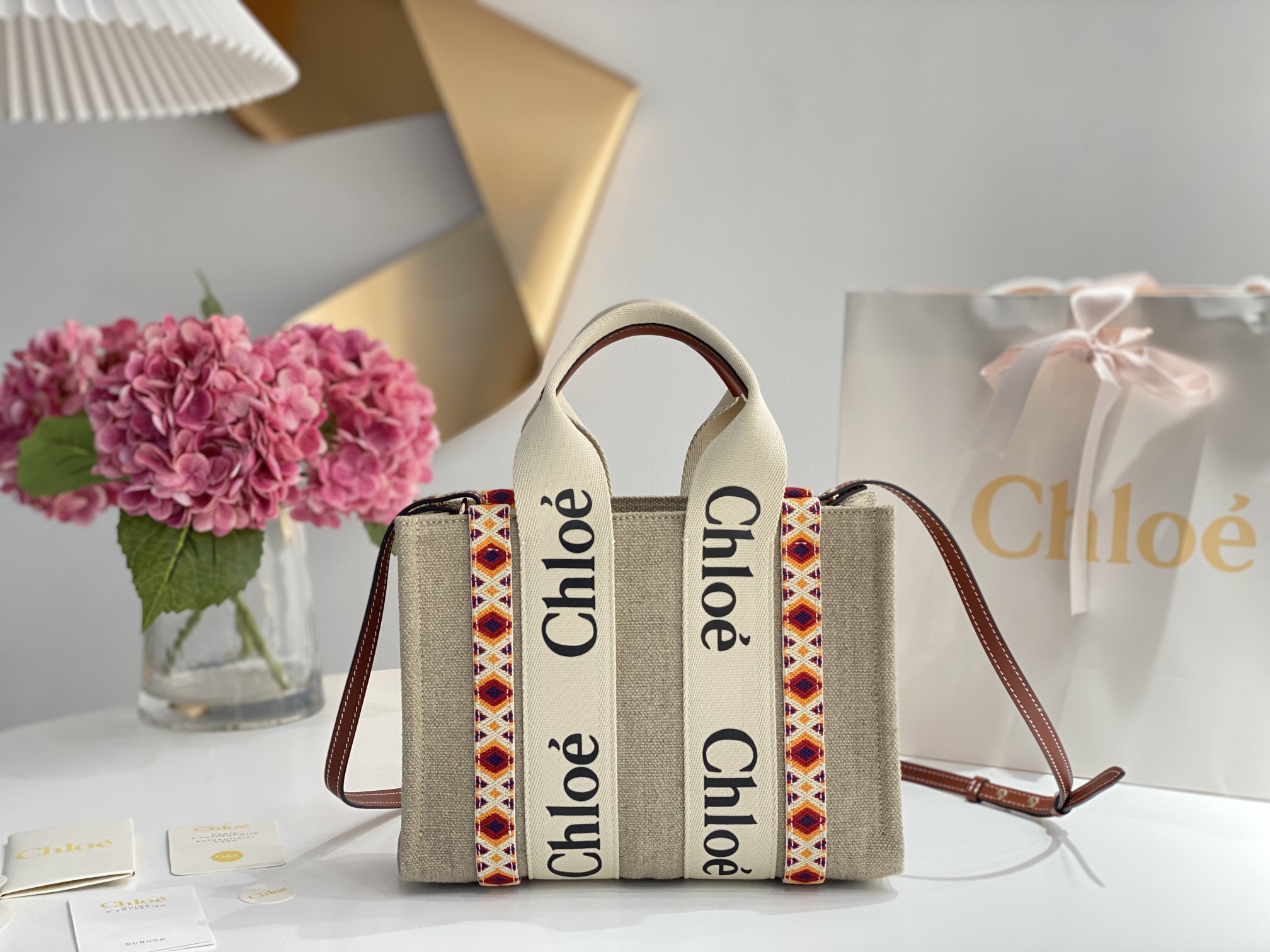 Chloe Beige Canvas Small Woody Tote Chloe