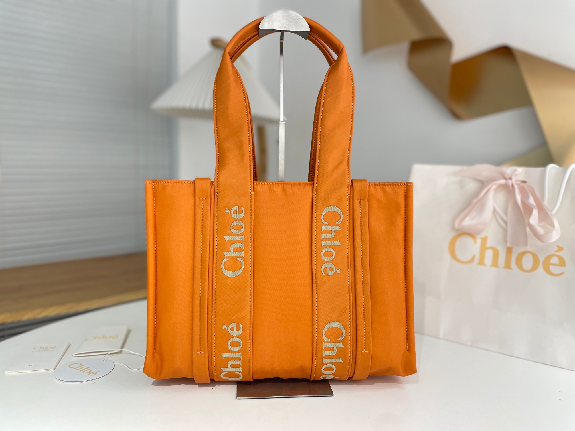 Chloe Golden Yellow Nylon Large Woody Tote Bag