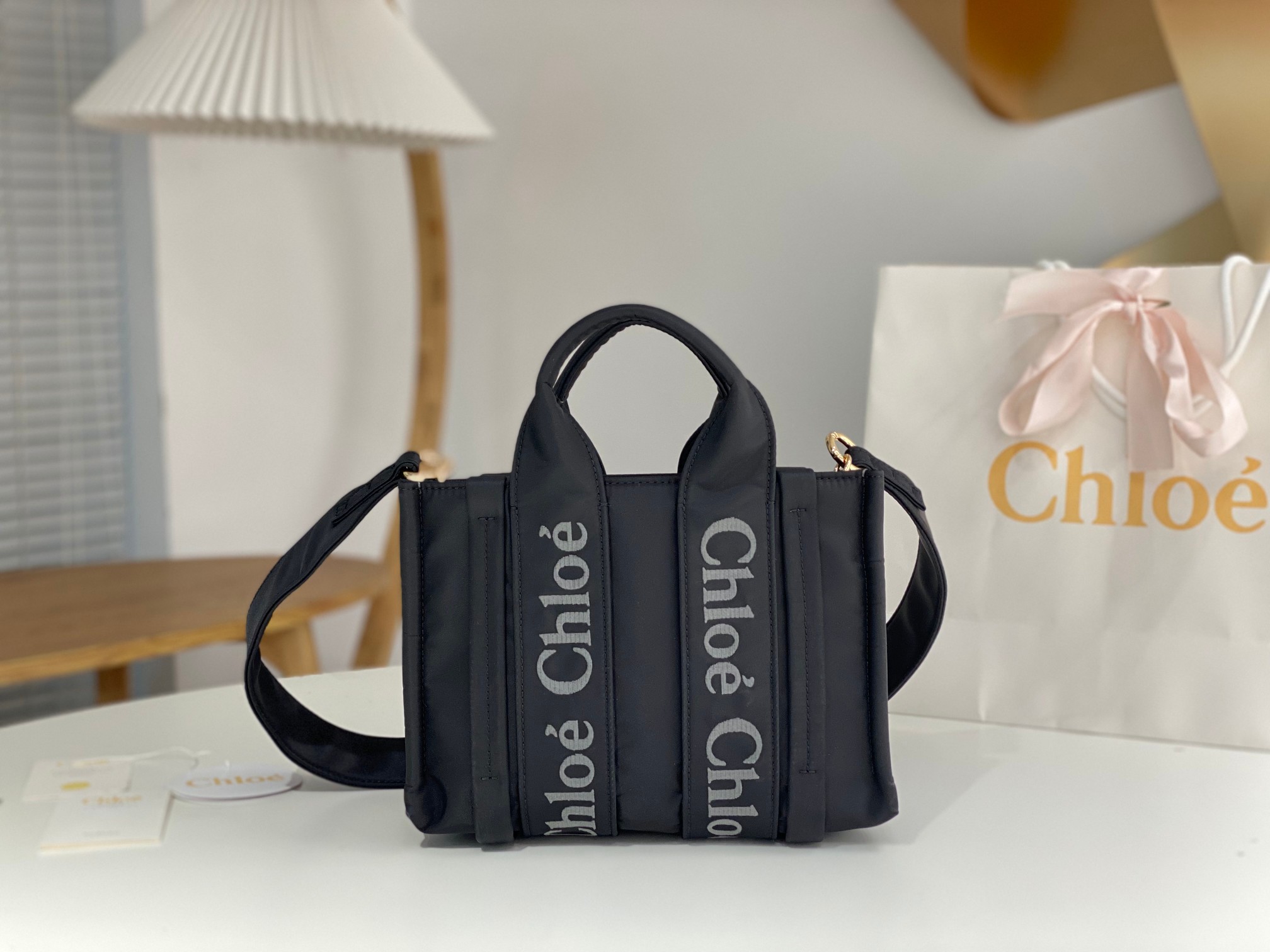 Chloé Woody Small Nylon Tote in Black |