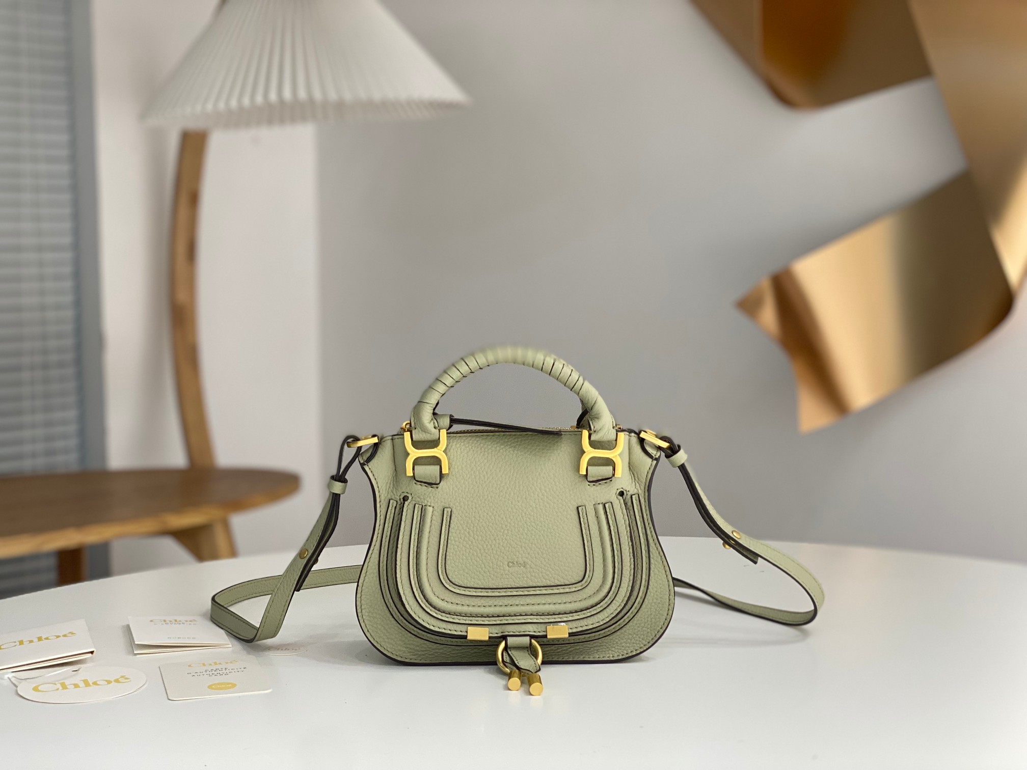 CHLOE Calfskin Medium Marcie Satchel Baobab Green 1644673