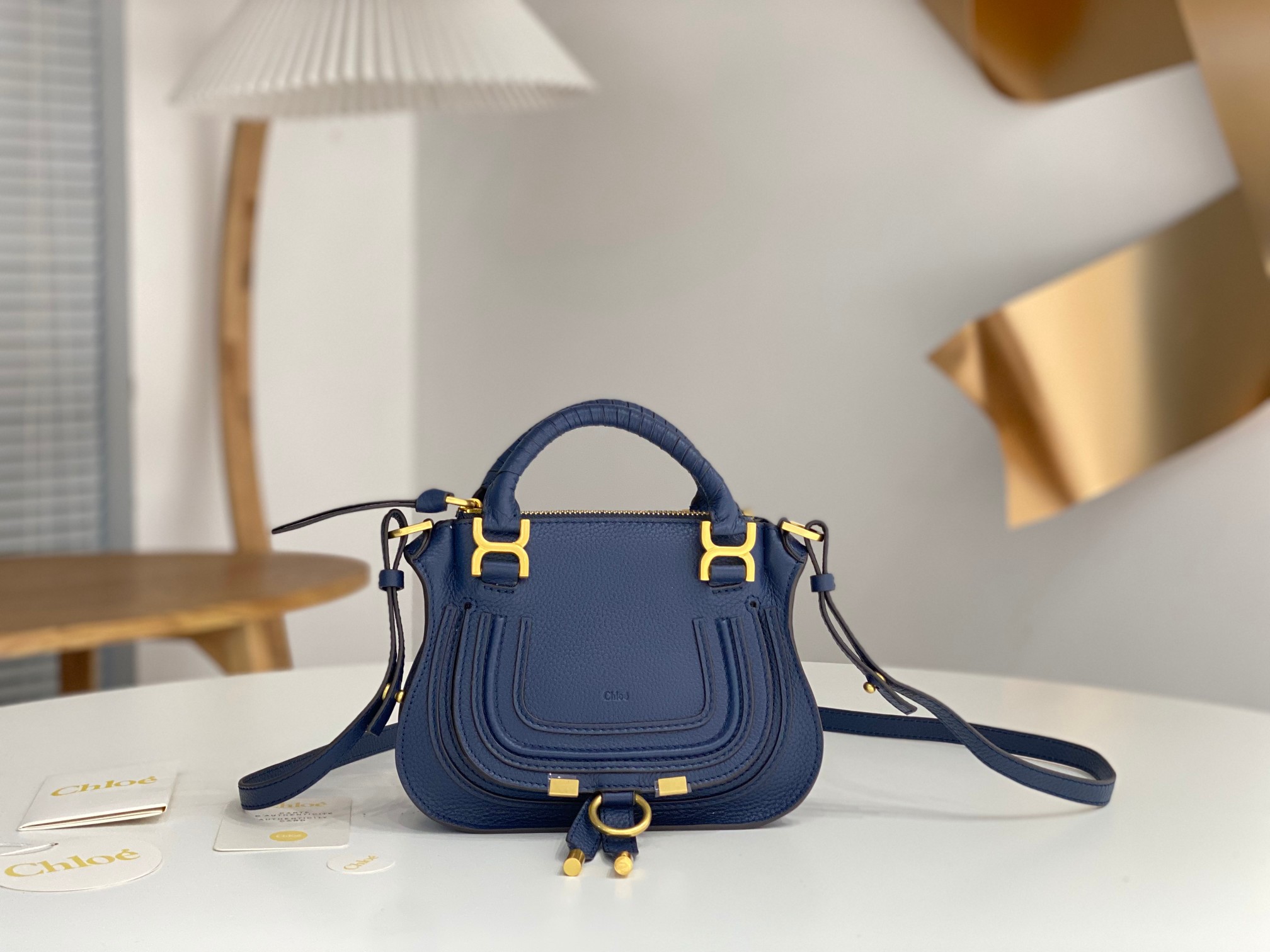 Chloé Chloé Small Marcie Bag In Grained Leather in Navy |