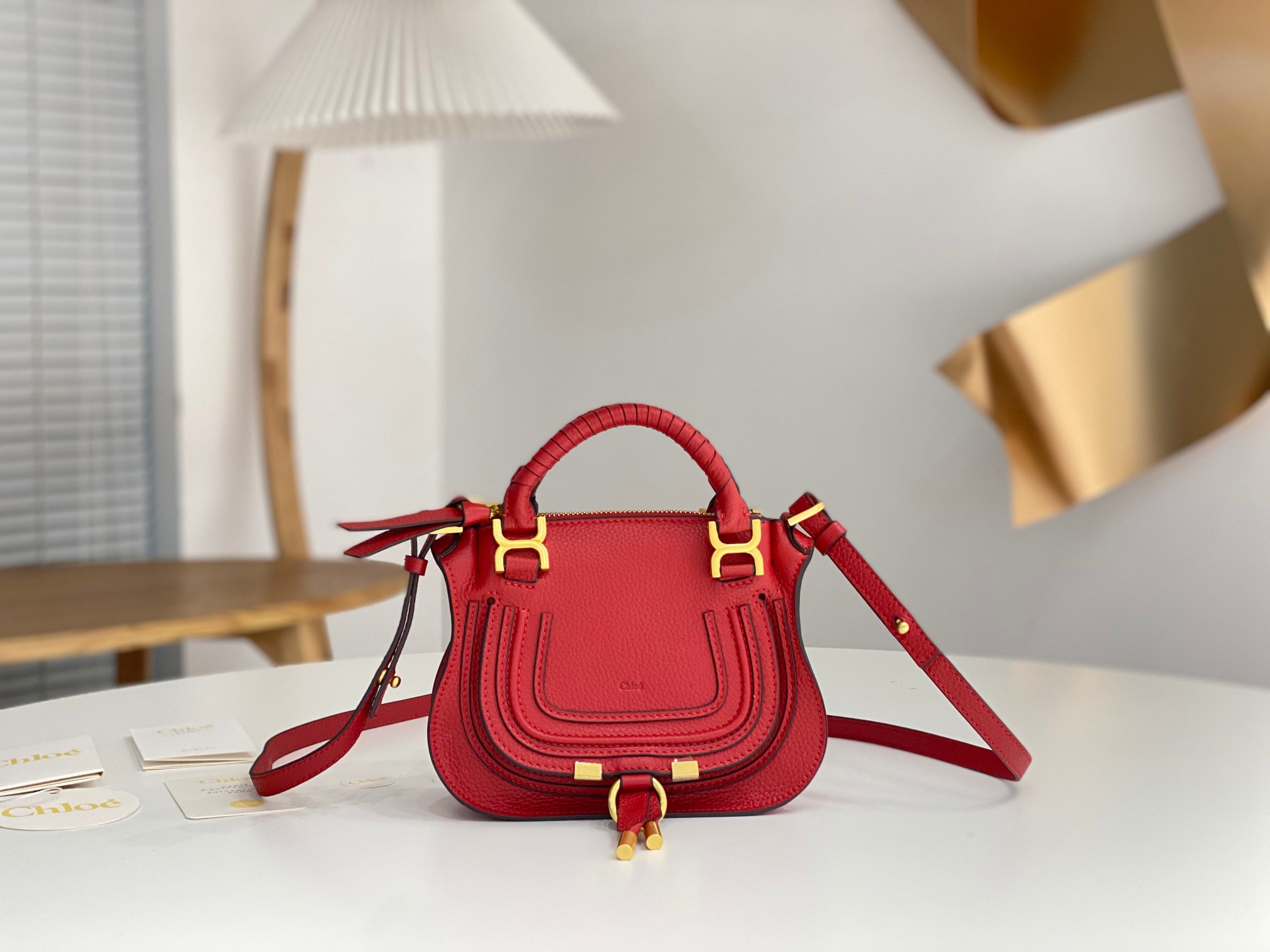CHLOÉ: Chloé Marcie grained leather bag – Red | Chloé mini