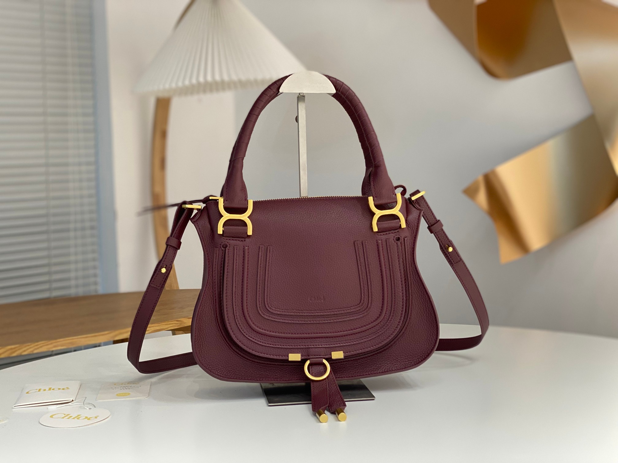 CHLOE Calfskin Medium Marcie Satchel Wine Purple 182080 |
