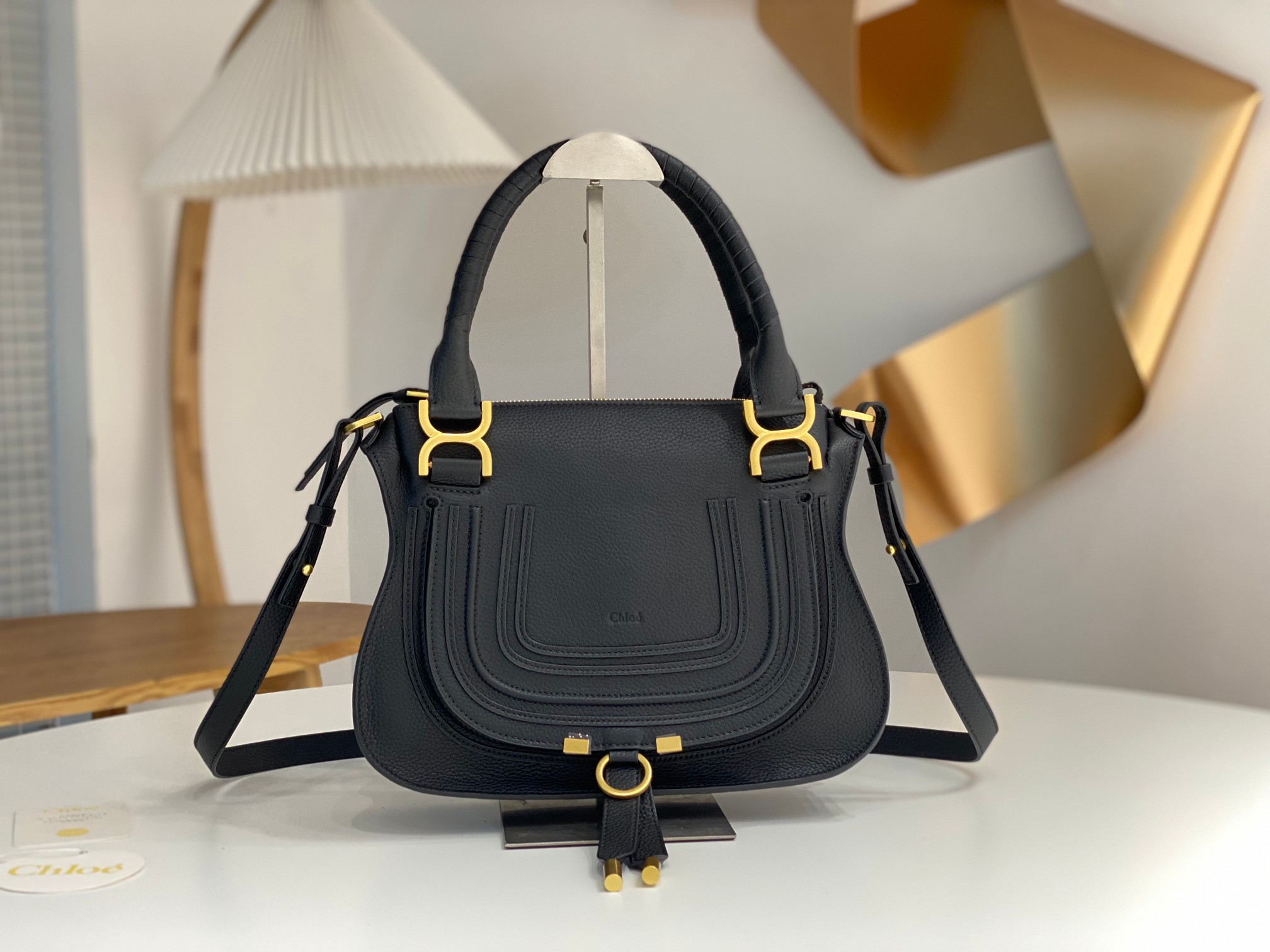 Chloé Chloé Marcie Bag In Grained Leather in Black | Chloé