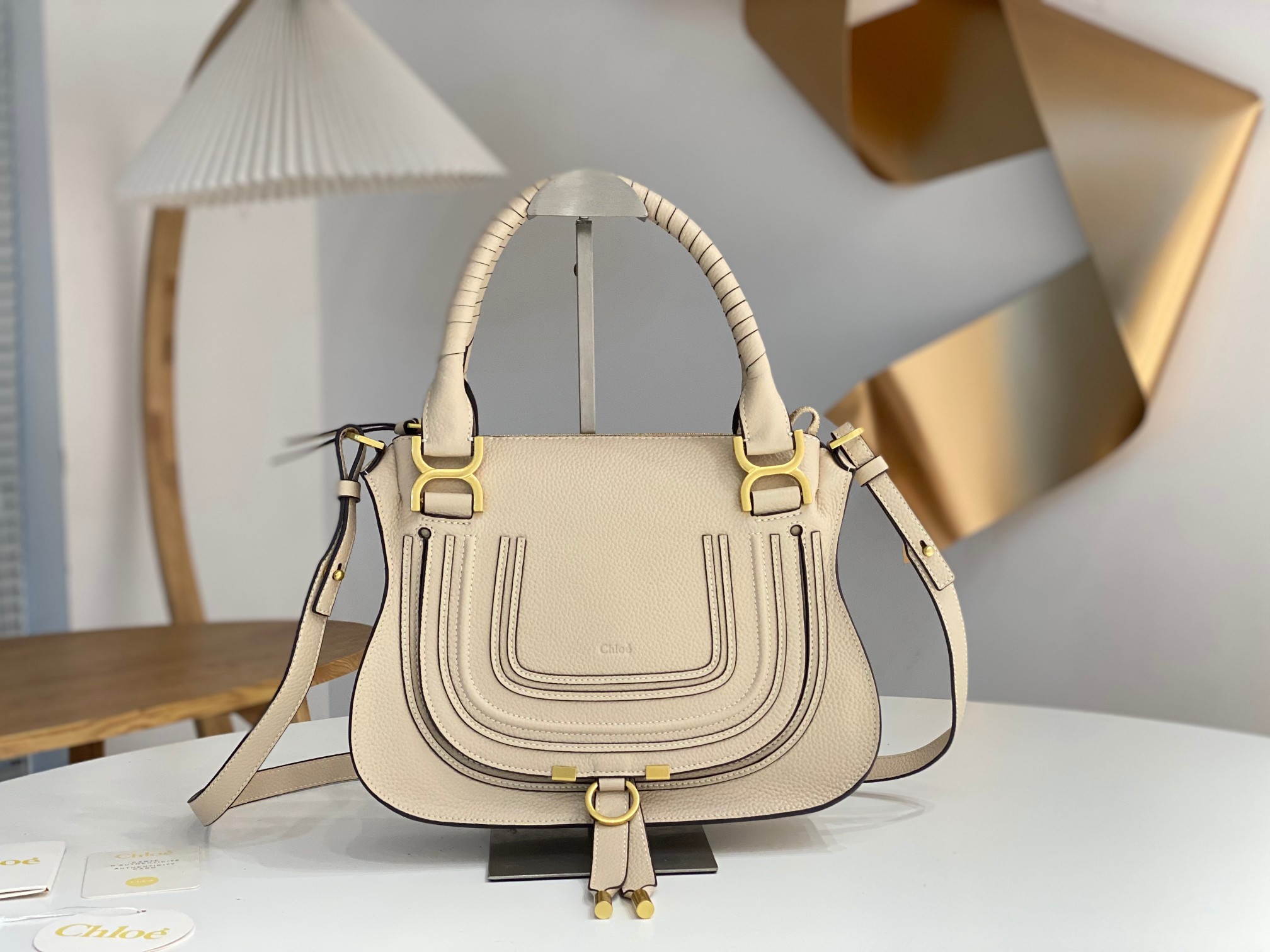 Chloé Chloé Small Marcie Bag In Grained Leather in beige