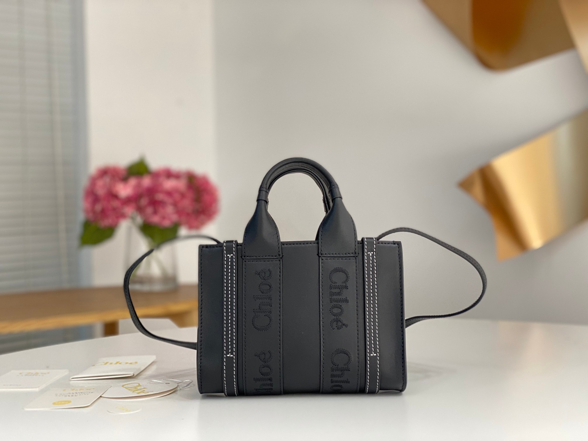Chloé Woody Mini Black Leather Bag