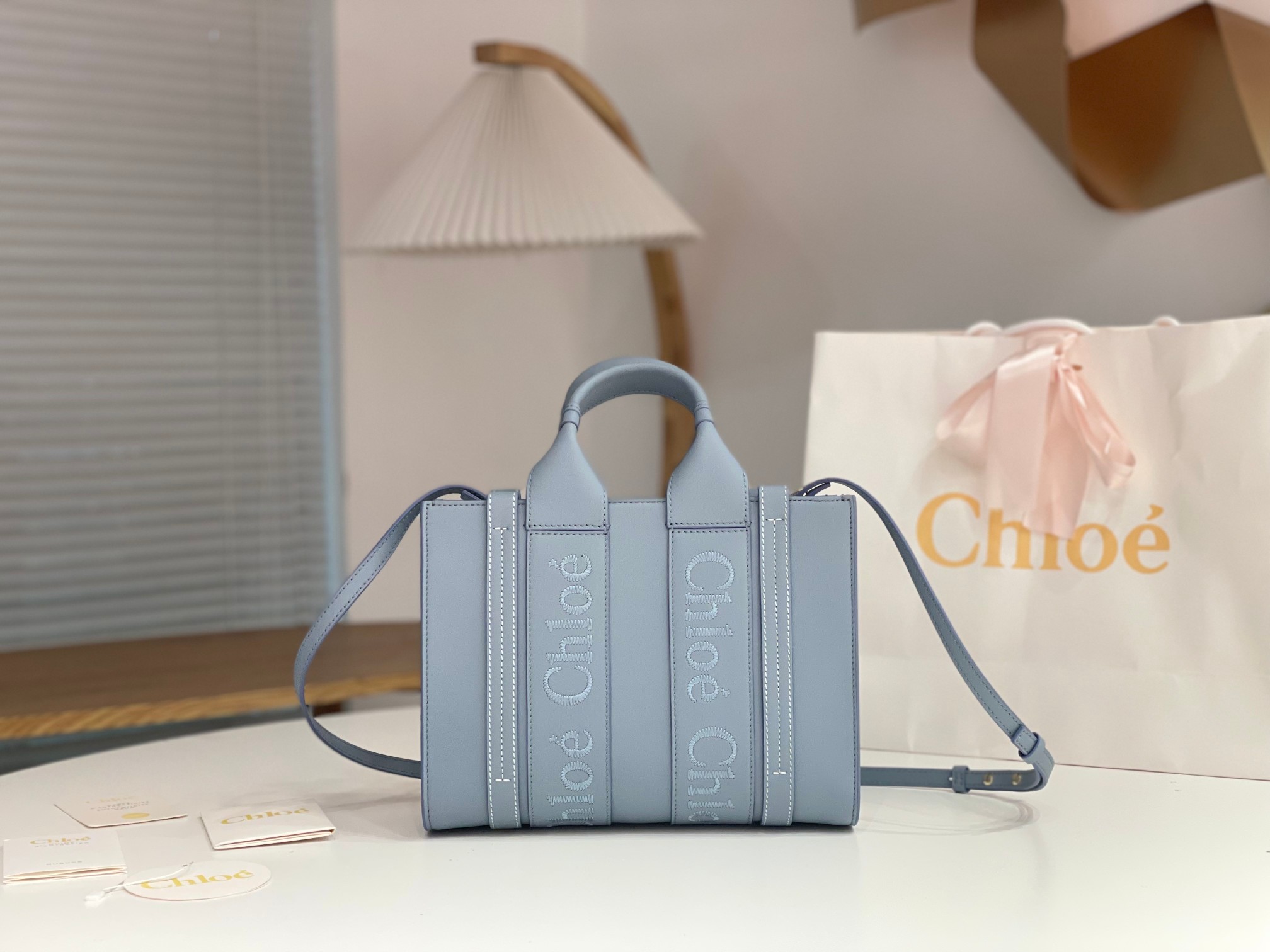 CHLOE Calfskin Small Woody Tote Storm Blue 1303620
