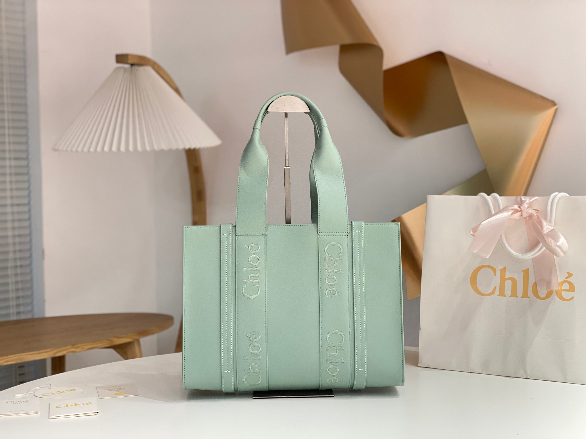 Chloé Small Woody Tote Bag liglt green