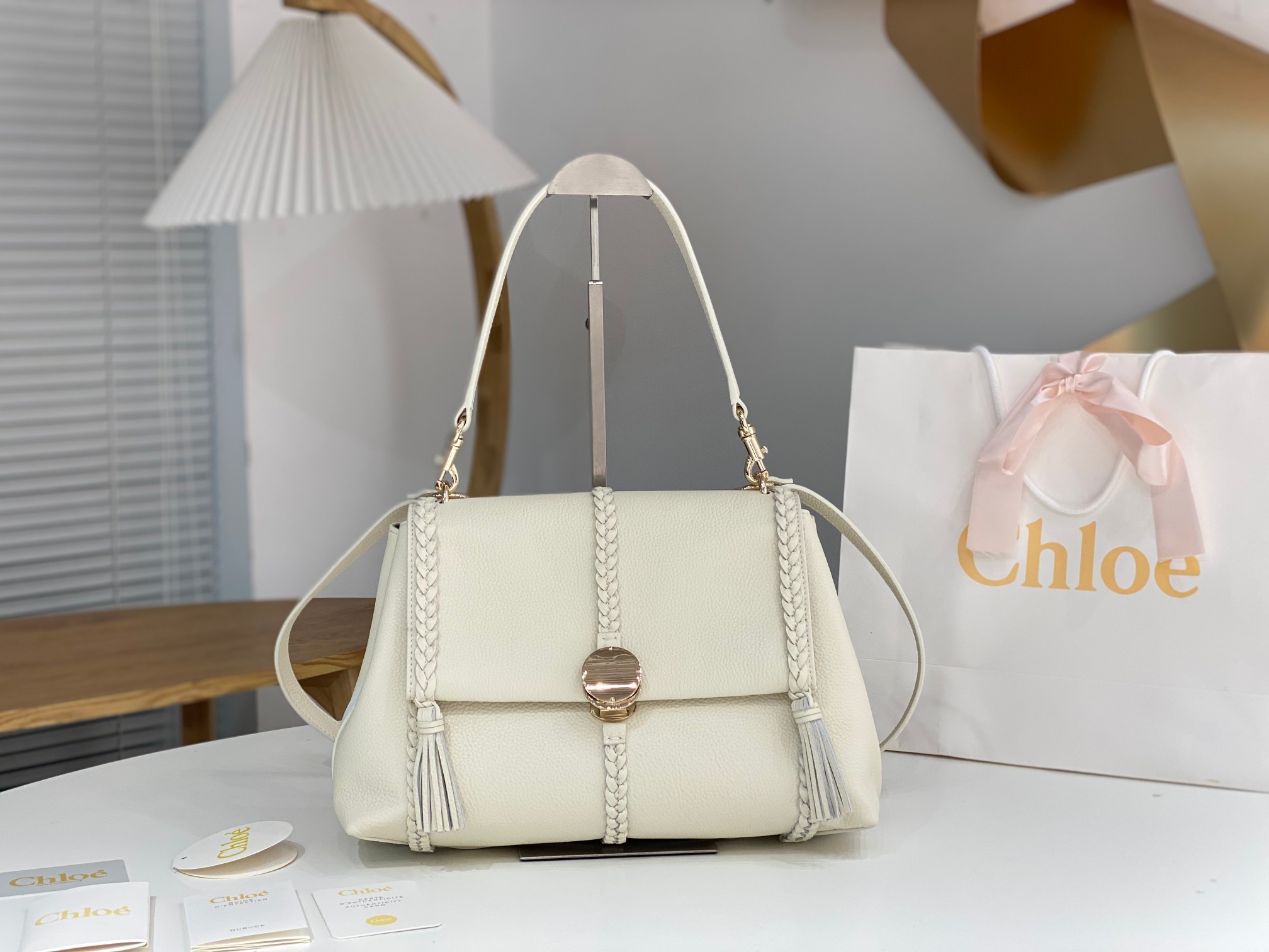 Chloe Penelope Medium Top-Handle Bag in Smooth Grained white