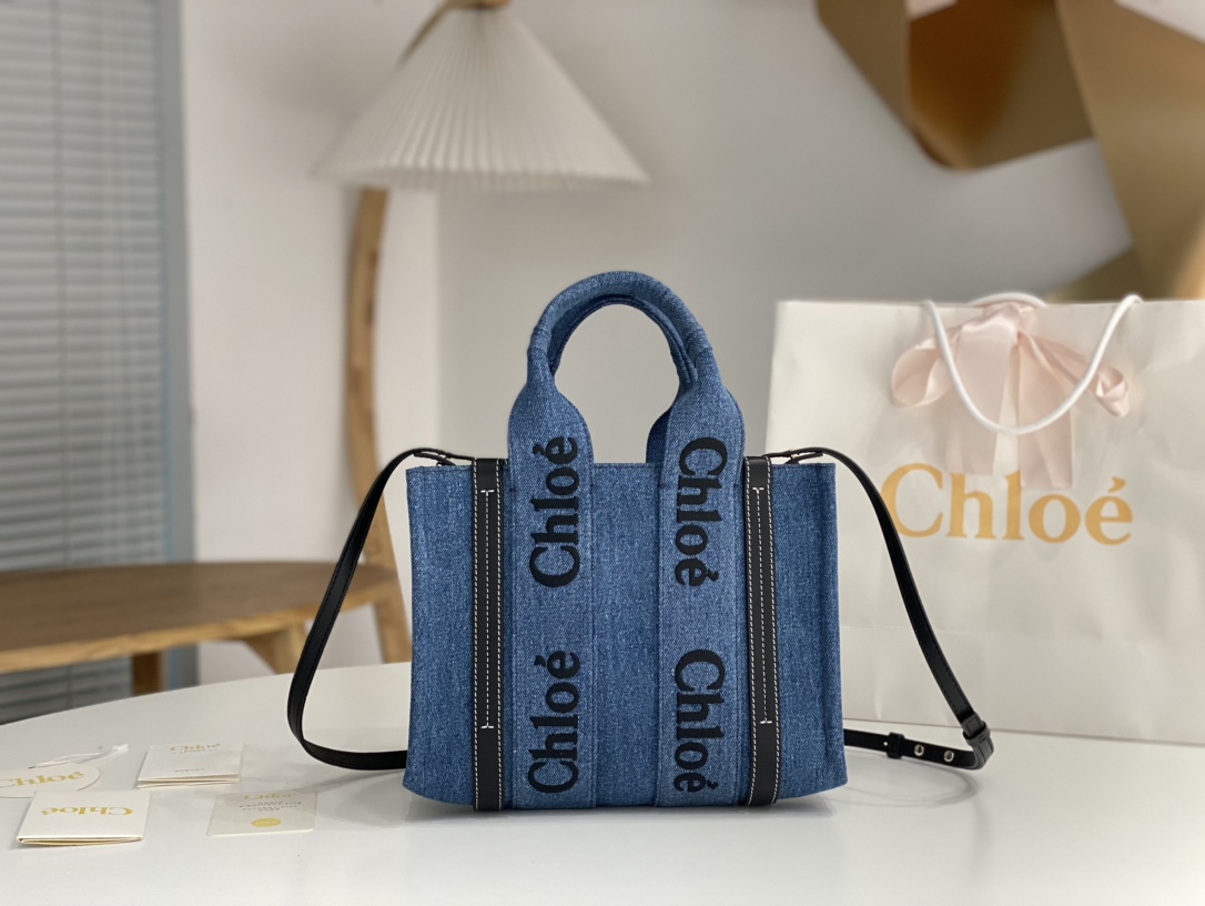 Chloe Woody Medium Tote Bag hand Bag Women’s Blue Navy