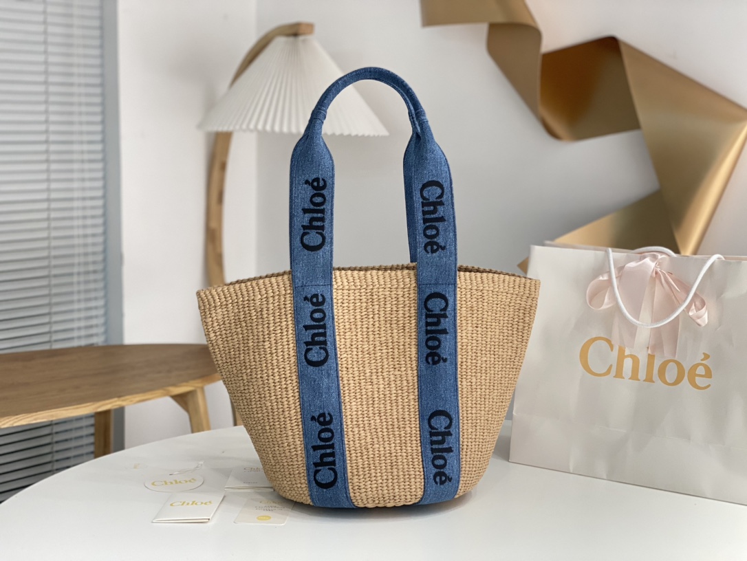 Chloé Large Woody Basket Bag starp blue