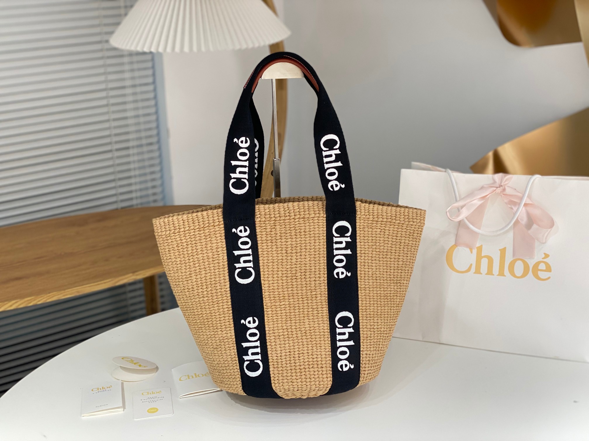 Chloe x Mifuko Logo Raffia Tote Bag – Brown starp blackTotes, Handbags