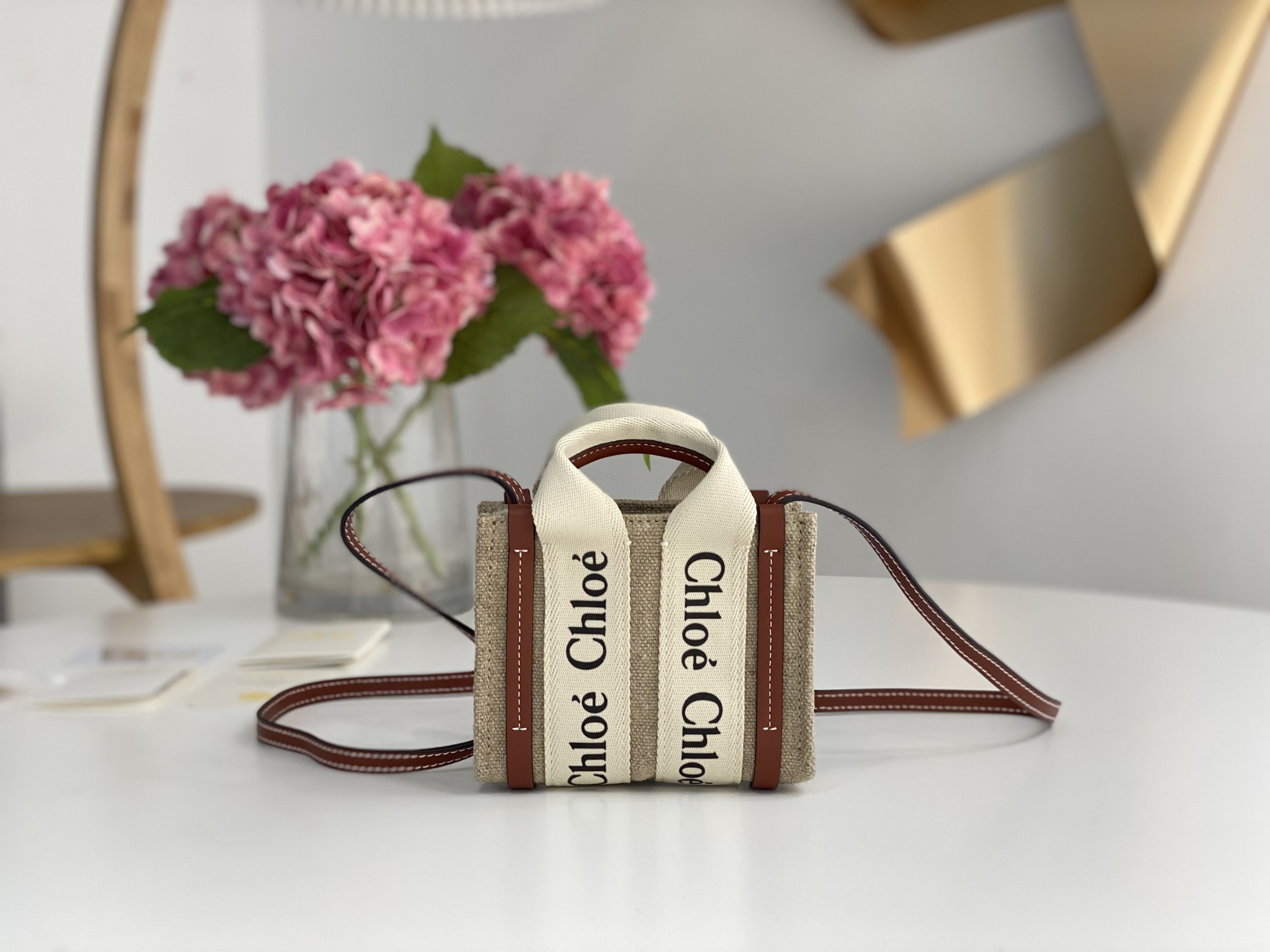 Chloe woody Nano Linen 2 Way Handbag Beige | eBay