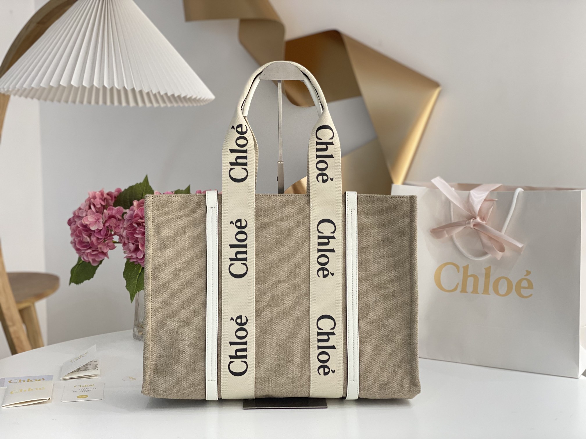 Chloe Medium Woody Tote Bag in White