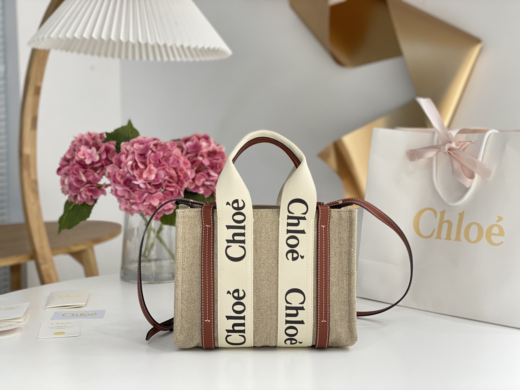 Chloe Beige/Brown Canvas and Leather Nano Woody Tote Chloe