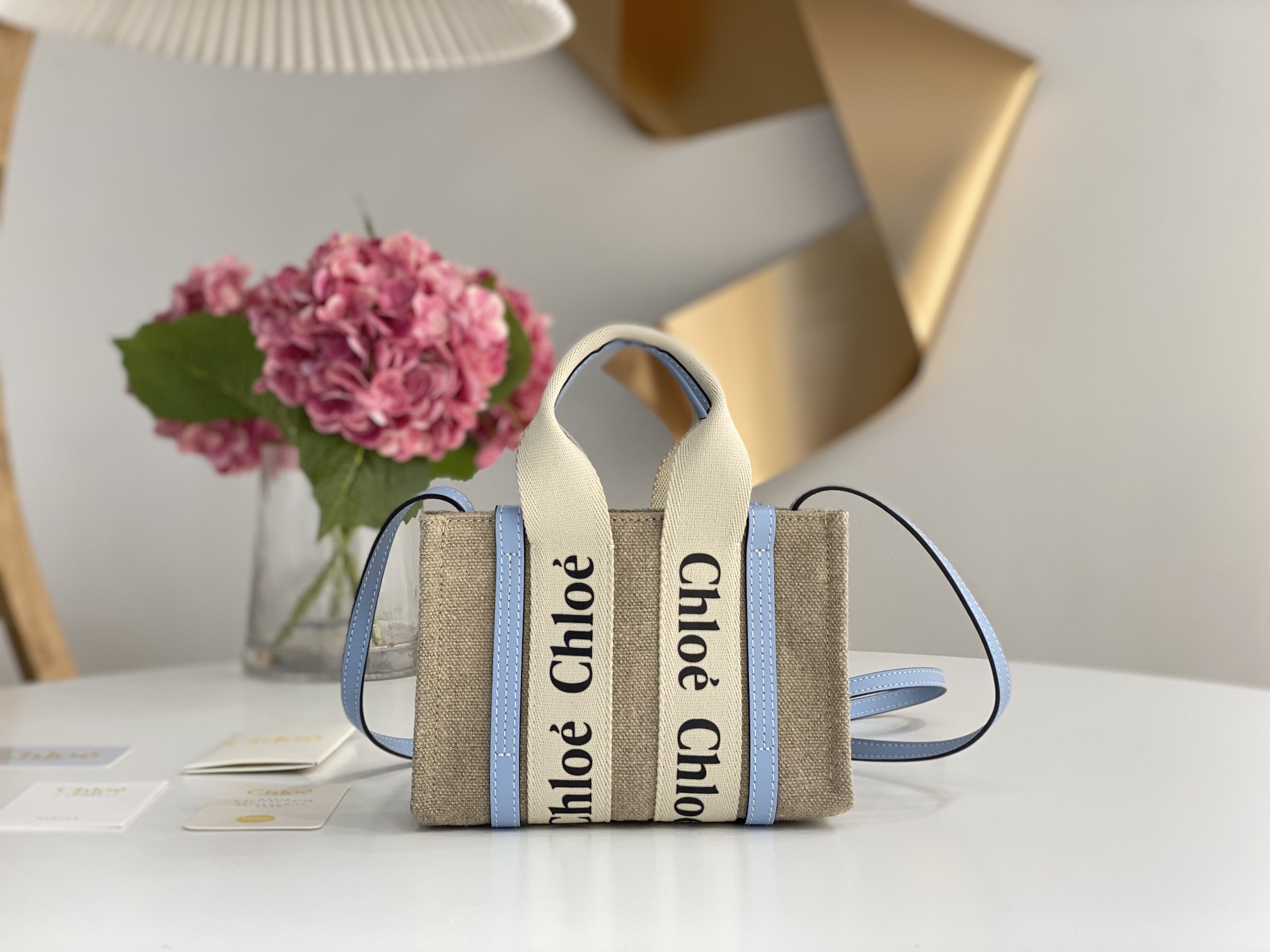 Chloé Chloé Small Woody Tote Bag In Linen in Wild grey /blue| Chloé US