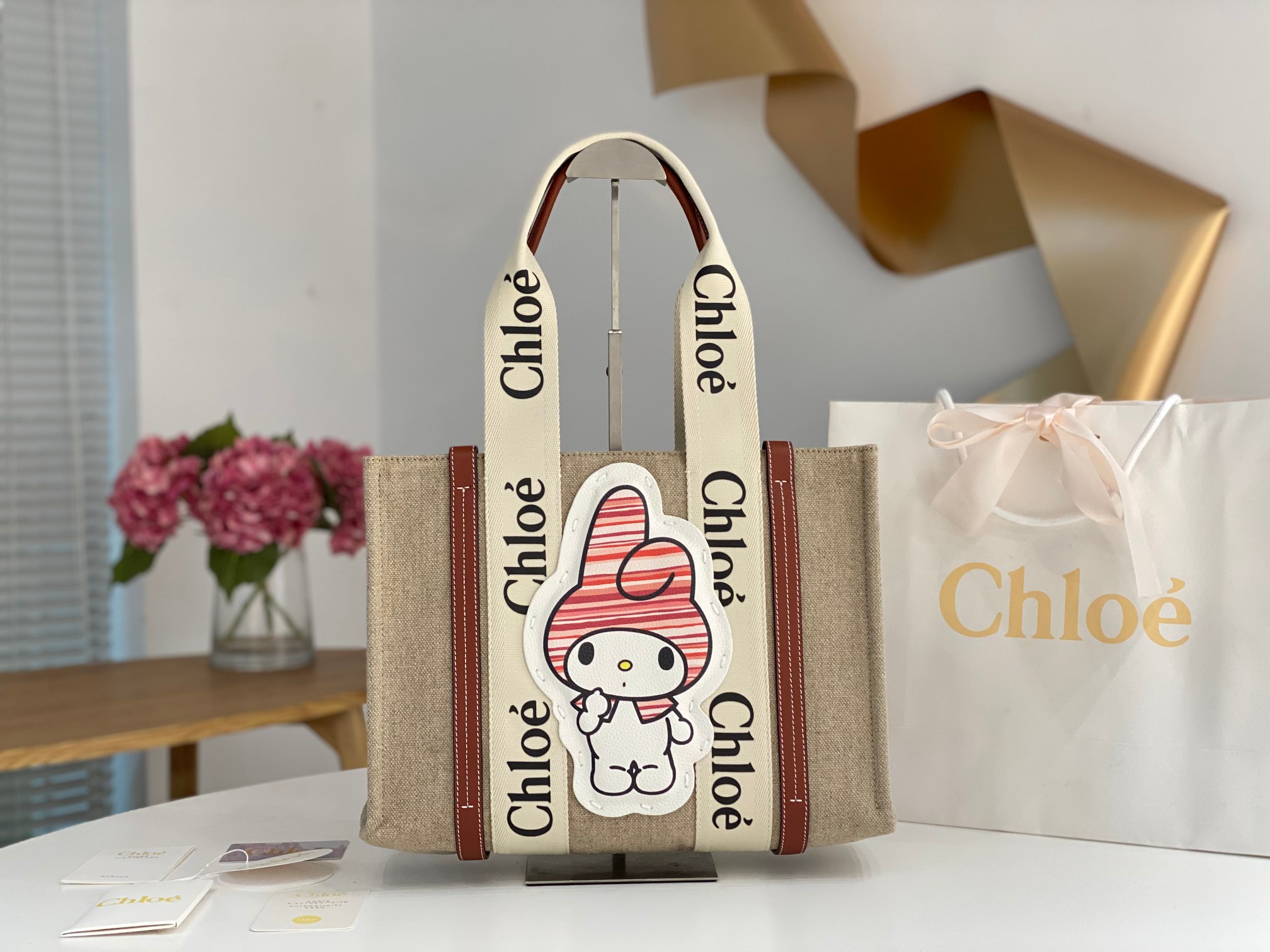 Chloé Chloe Sanrio Woody Medium My Melody Tote Bag strap white
