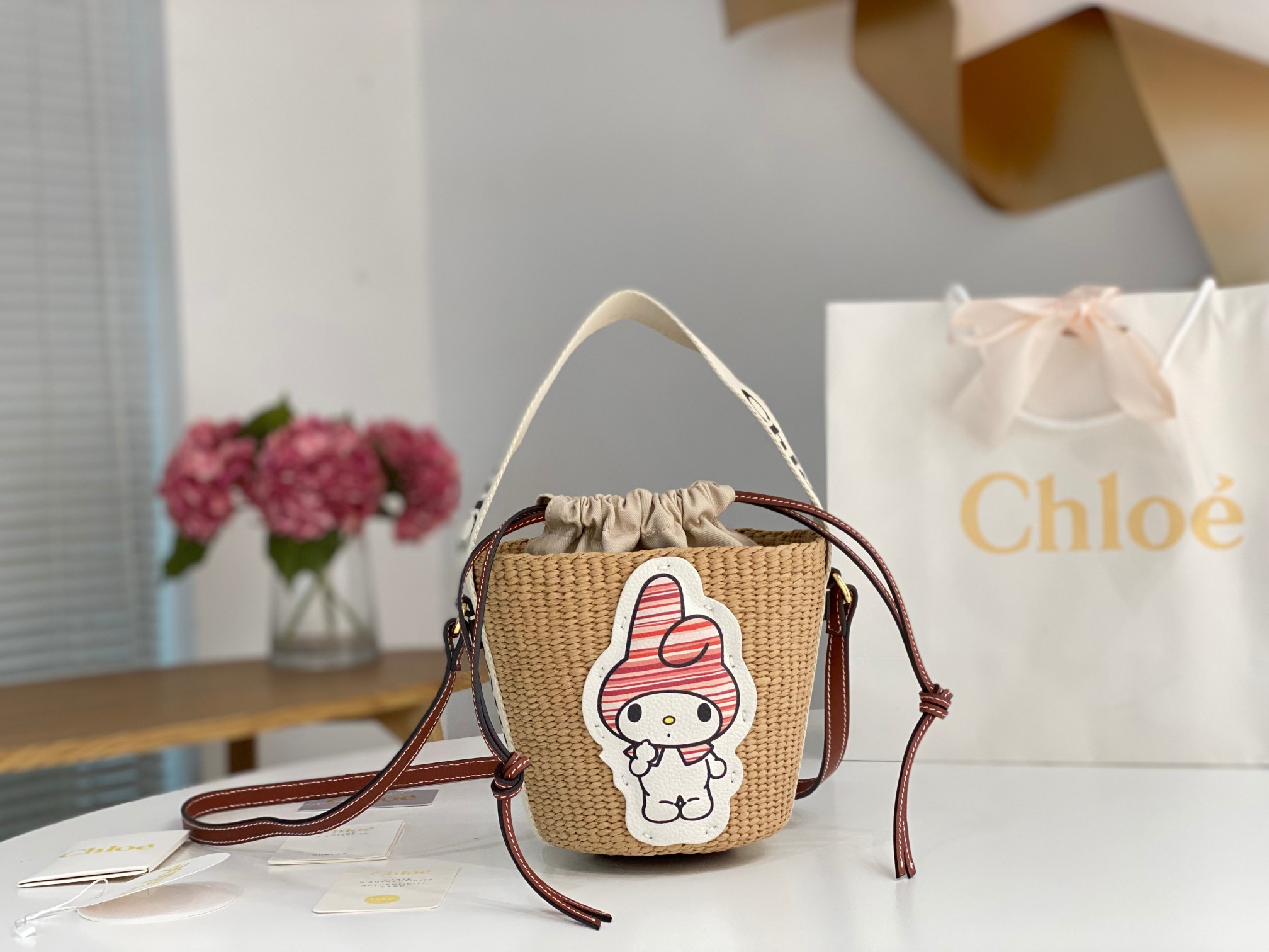 Chloe woody Small Basket Beige 2 Way Shoulder Bag