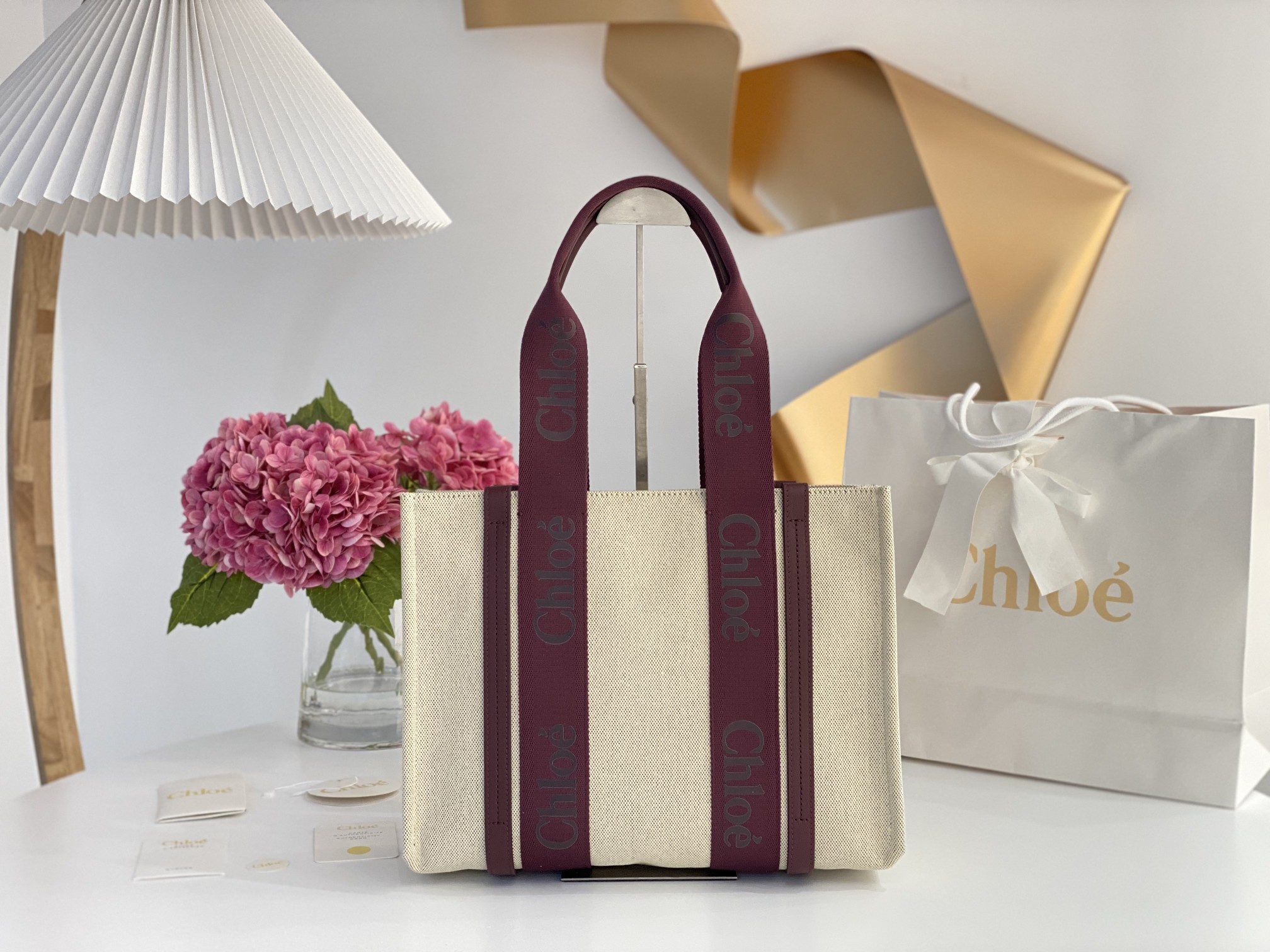 Chloe Beige/Burgndy Canvas/Leather Medium Woody