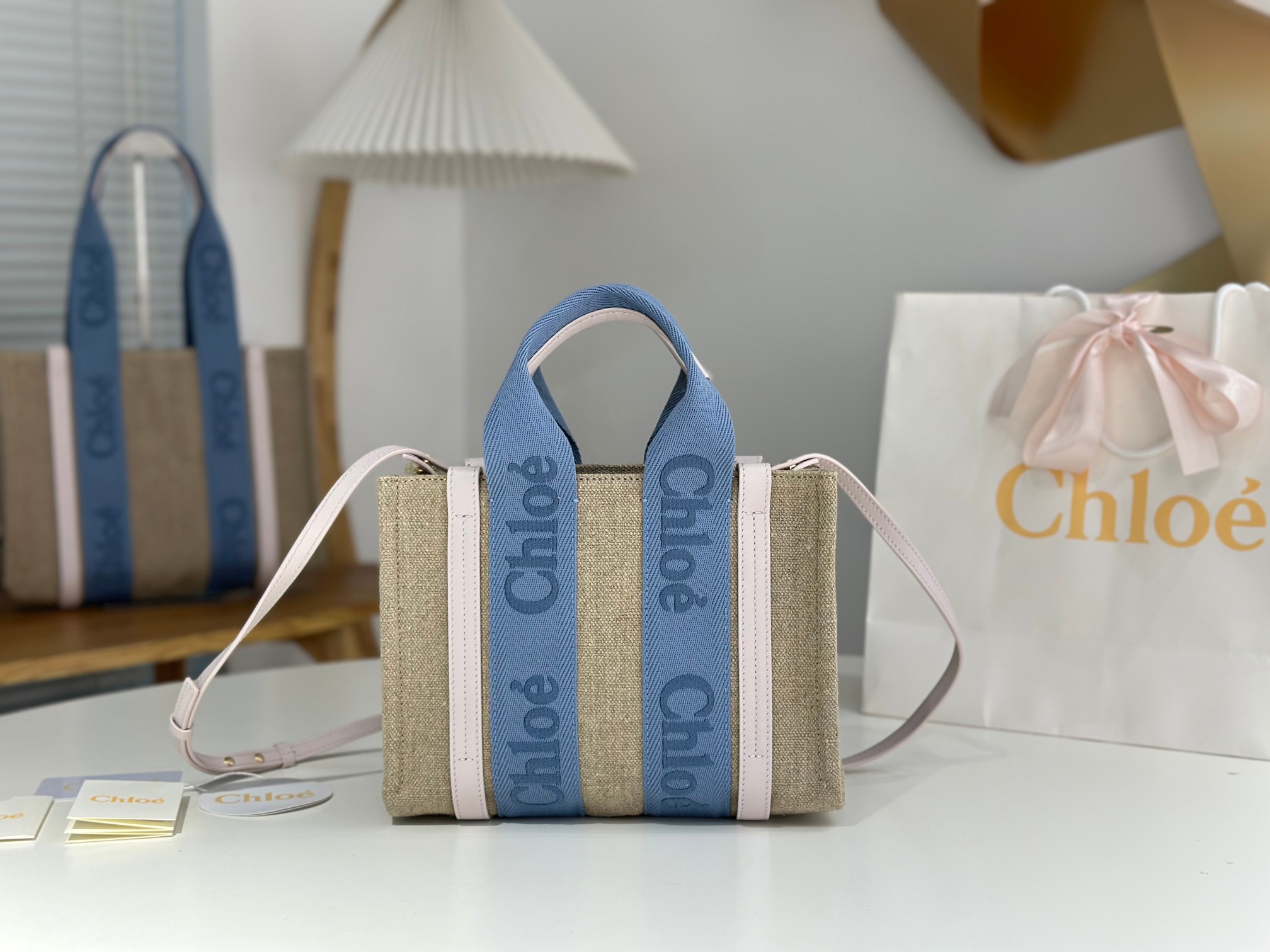 CHLOÉ Woody Canvas And Leather Shoulder Bag in