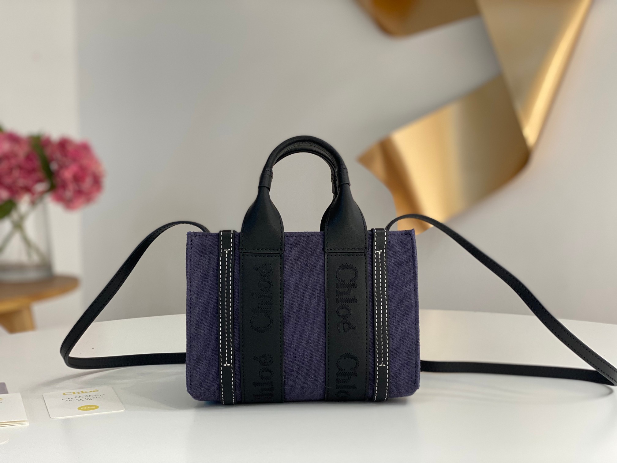 Chloe Deep Denim Blue Canvas/Leather Mini Woody Tote Bag
